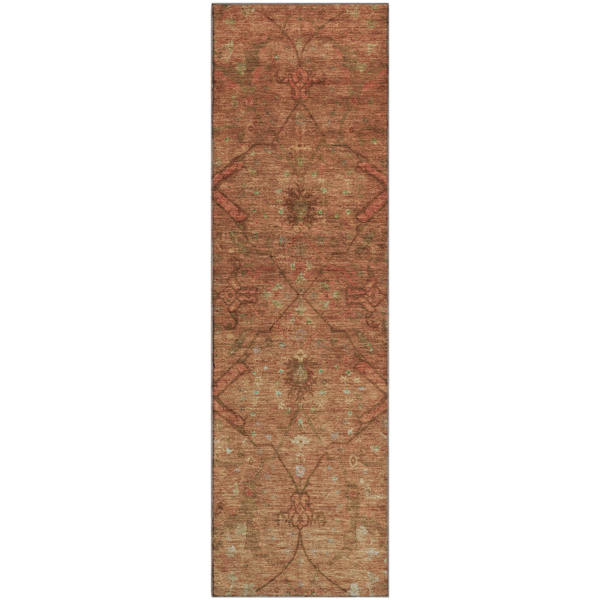 Kyoto Machine Washable Traditional Terracotta Orange Rug 2'3" x 7'6" #shape_Runner