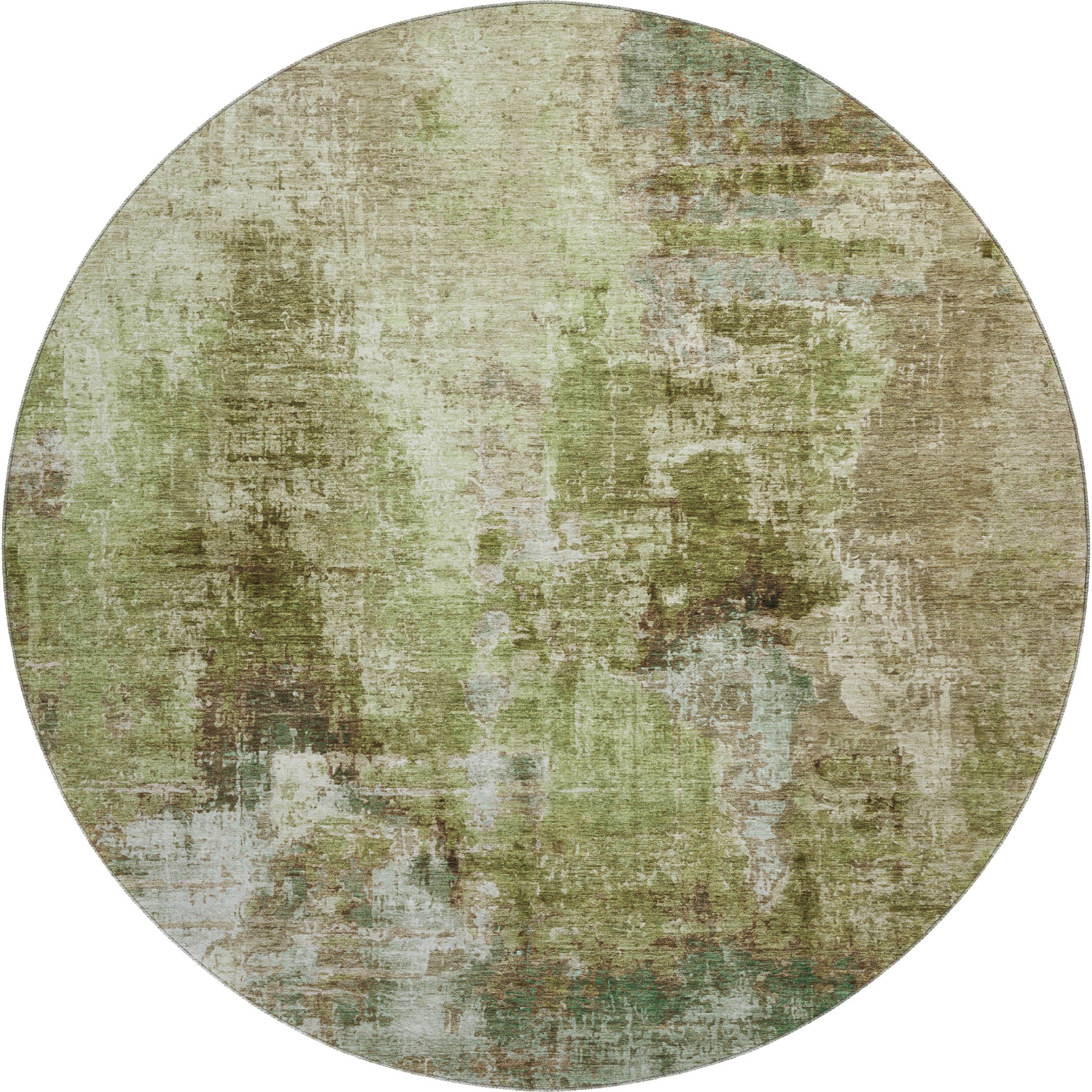 Seoul Machine Washable Transitional Aloe Green Rug 8' x 8' #shape_Round