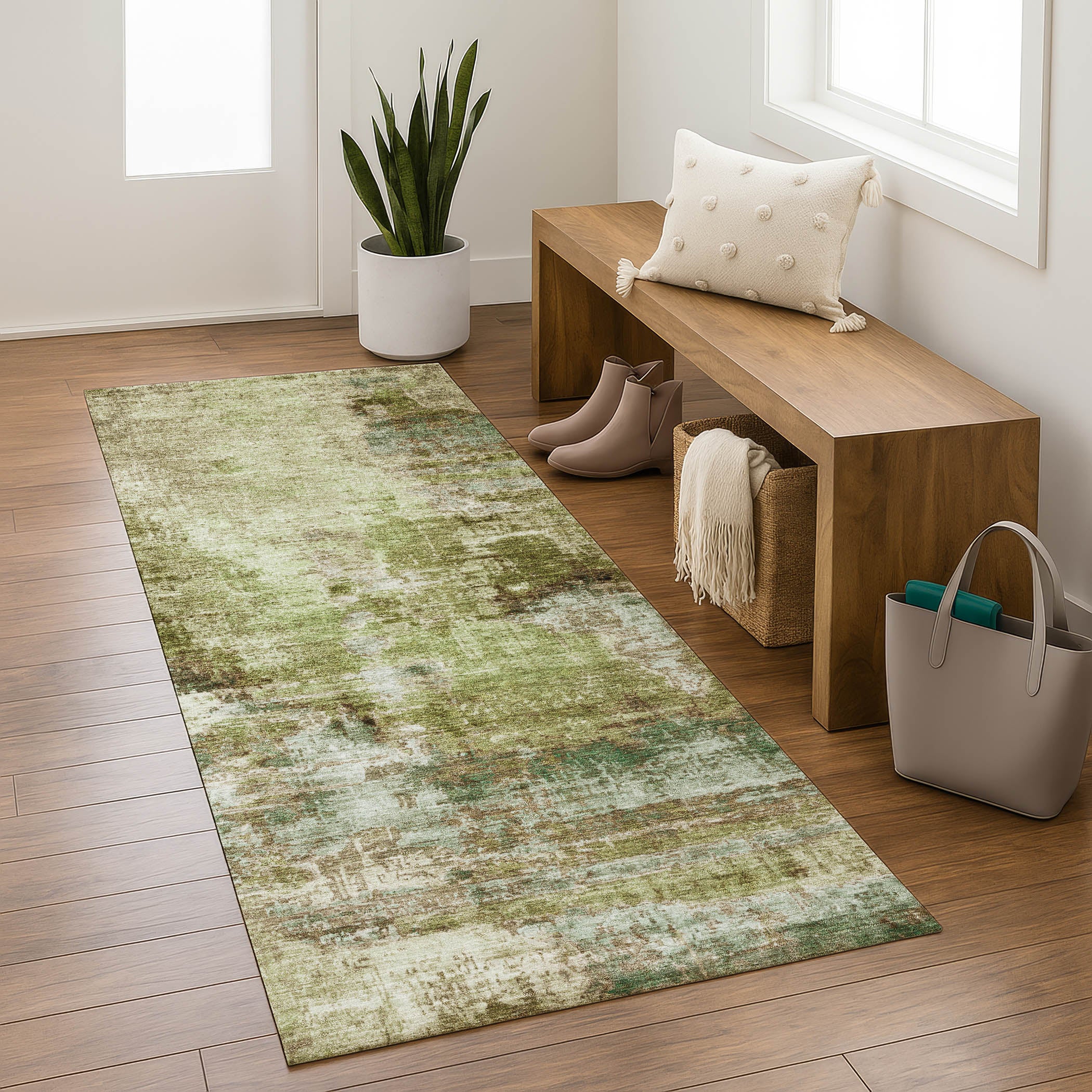 Seoul Machine Washable Transitional Aloe Green Rug 2'3" x 7'6" #shape_Runner