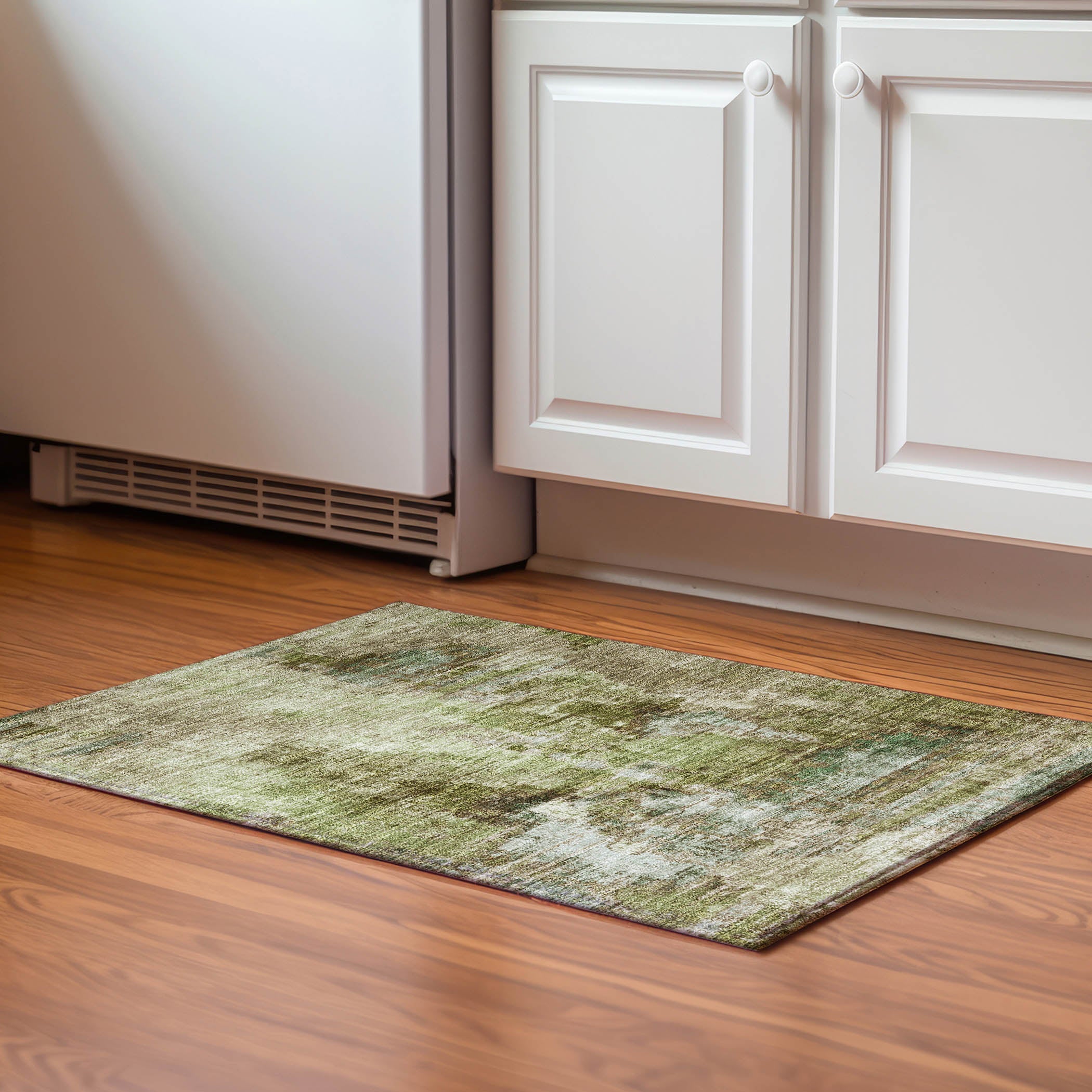 Seoul Machine Washable Transitional Aloe Green Rug 1'8" x 2'6" #shape_Rectangle