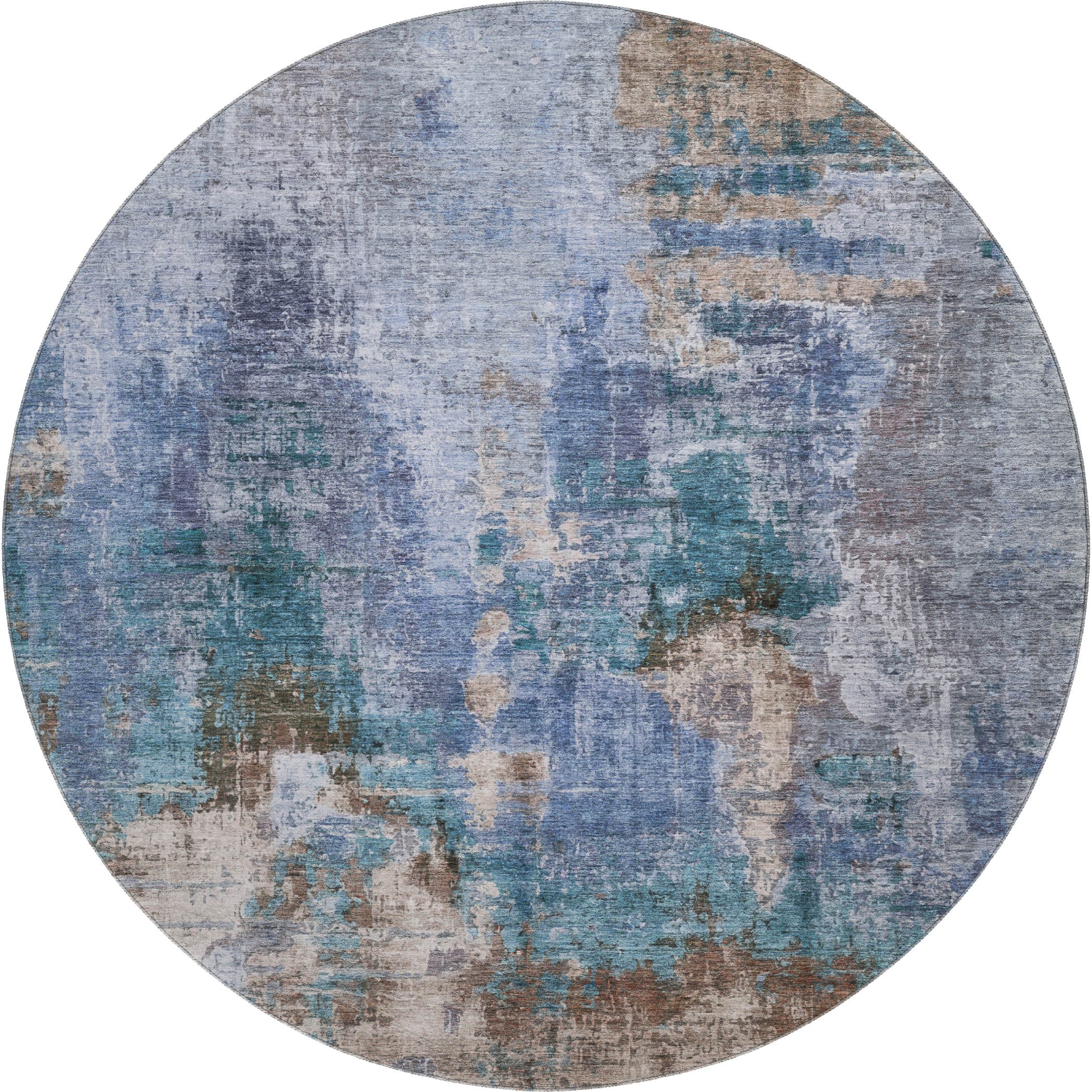 Seoul Machine Washable Transitional Blue Rug 8' x 8' #shape_Round