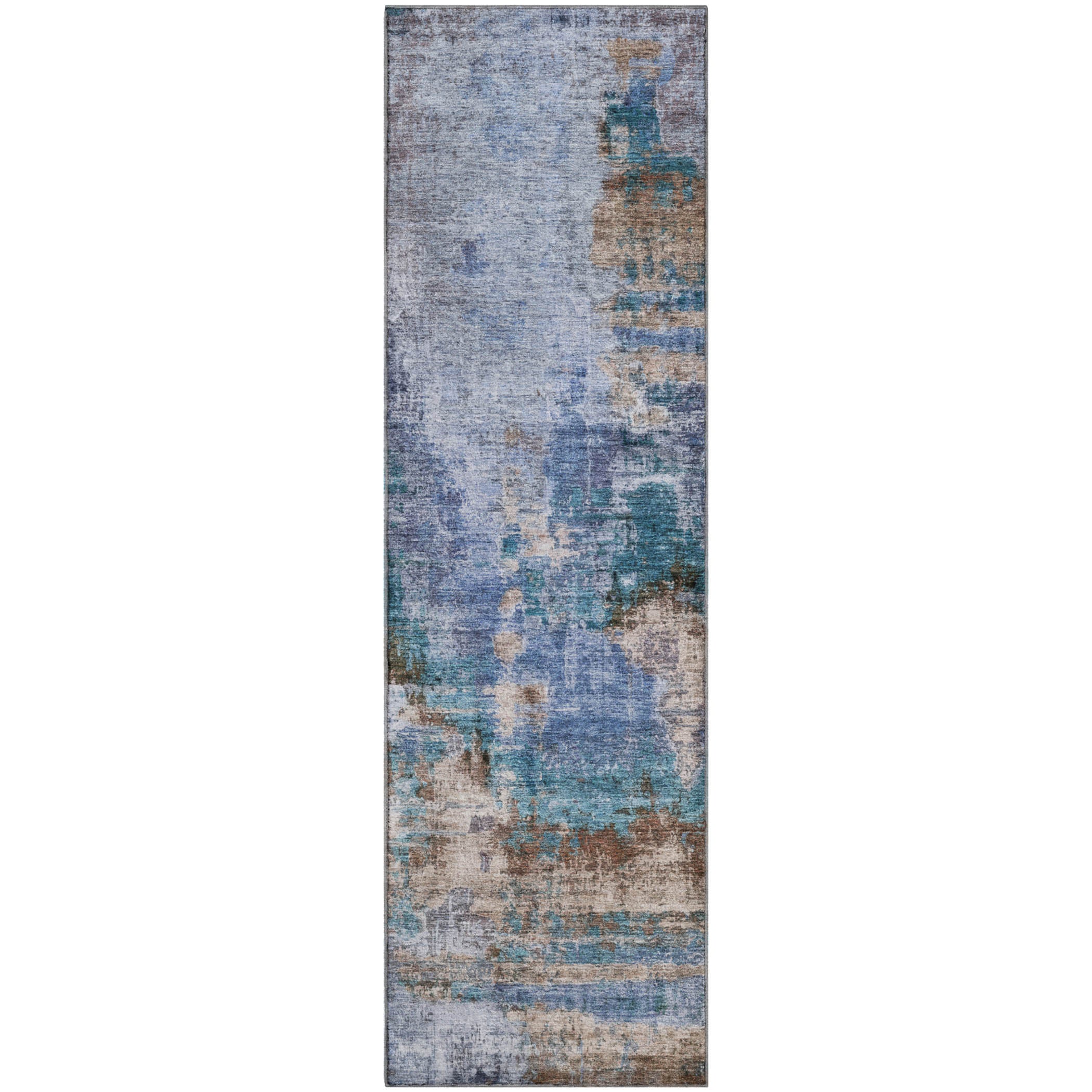 Seoul Machine Washable Transitional Blue Rug 2'3" x 7'6" #shape_Runner