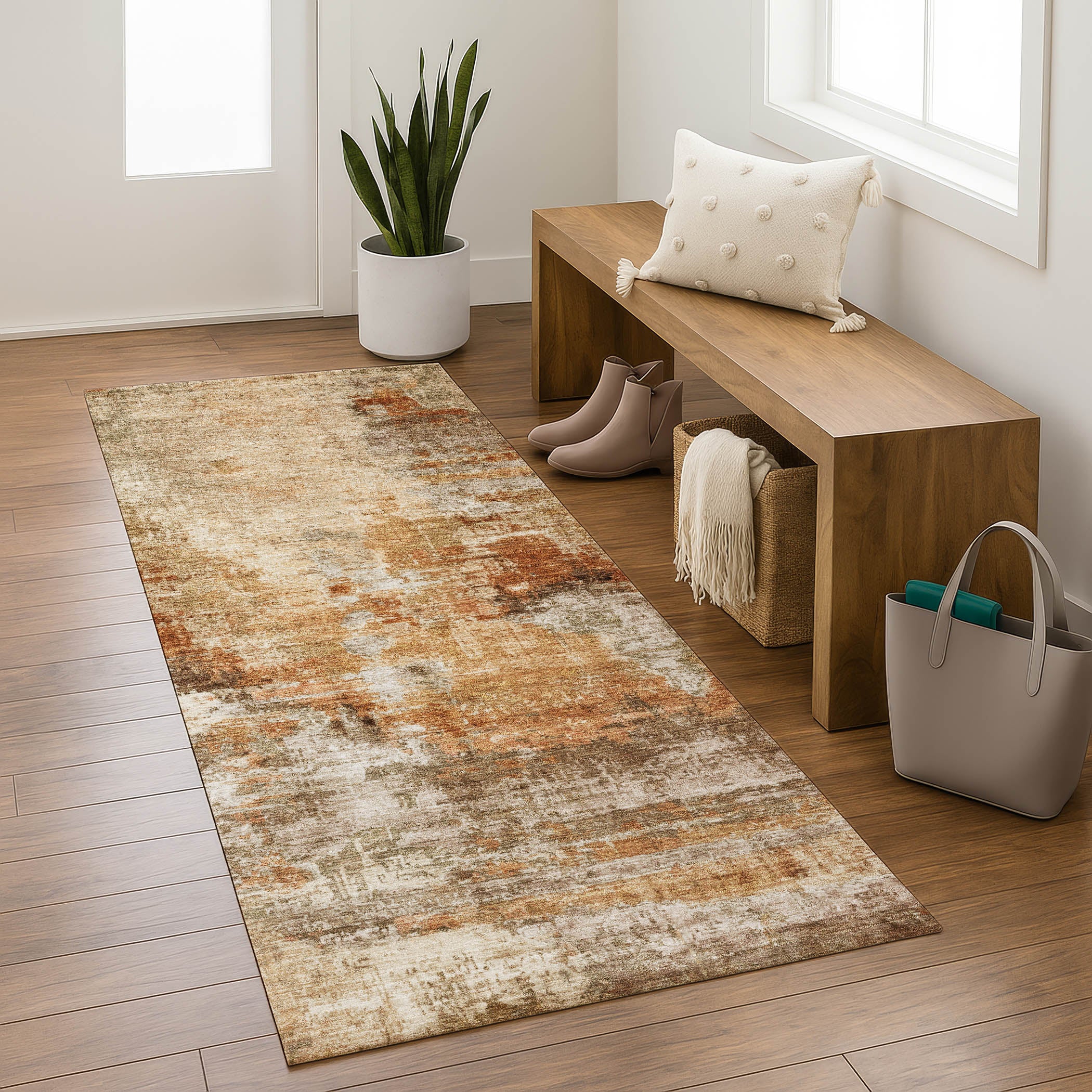 Seoul Machine Washable Transitional Copper Orange Rug 2'3" x 7'6" #shape_Runner