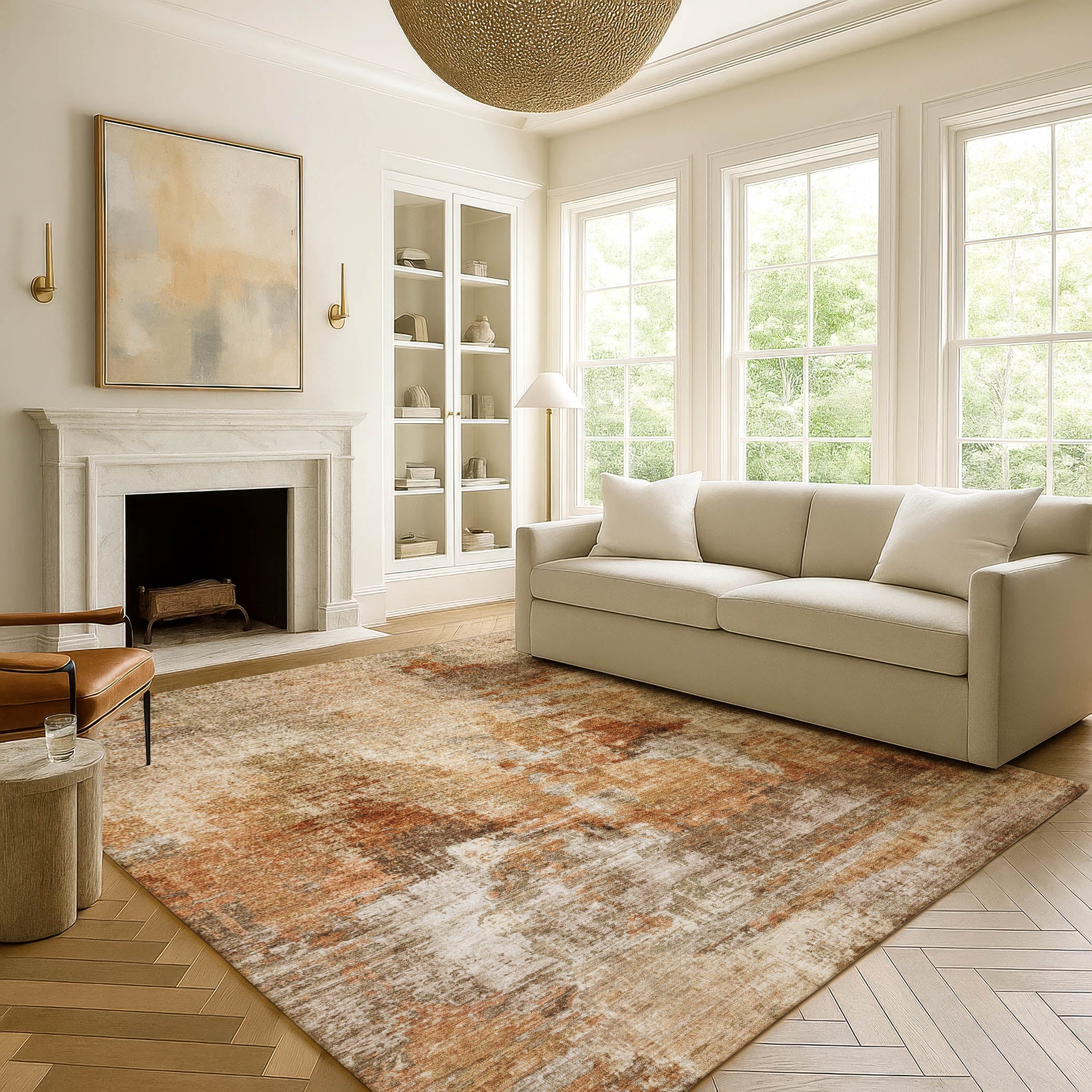Seoul Machine Washable Transitional Copper Orange Rug 3' x 5' #shape_Rectangle