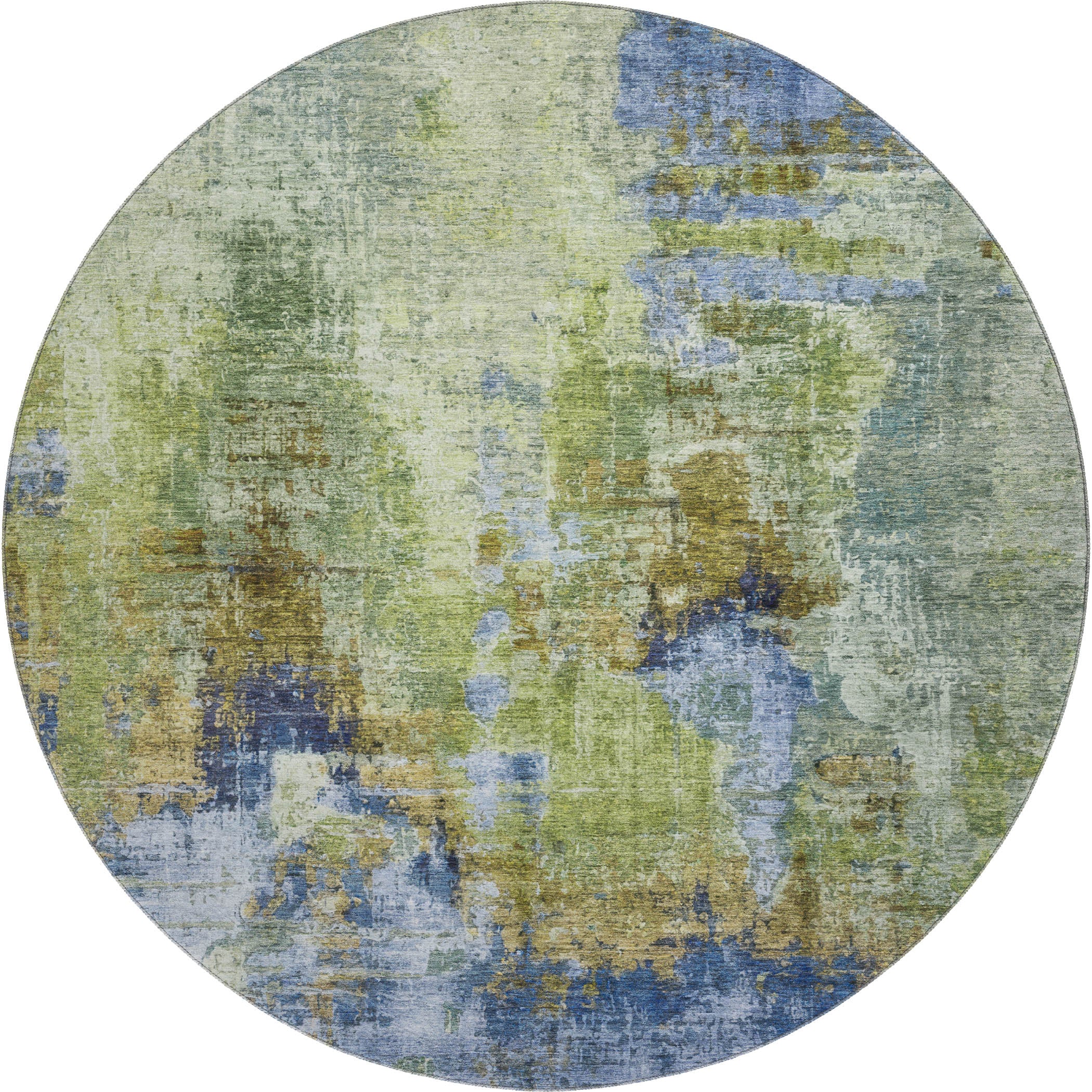 Seoul Machine Washable Transitional Green Rug 8' x 8' #shape_Round