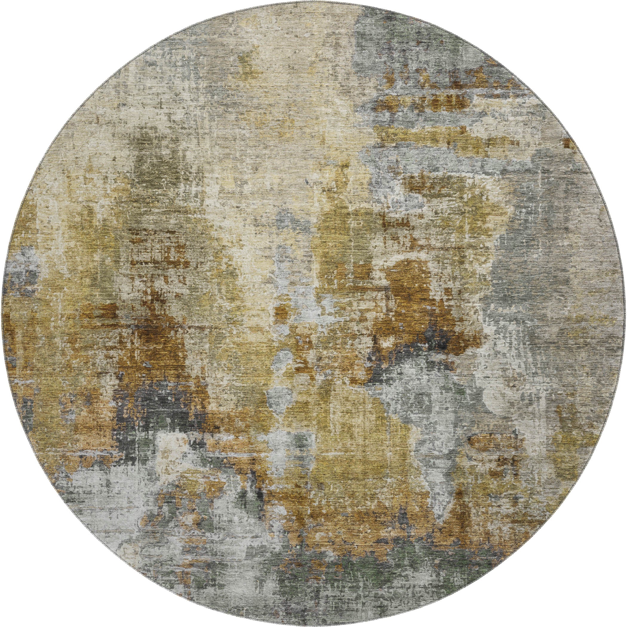 Seoul Machine Washable Transitional Khaki Brown Rug 8' x 8' #shape_Round