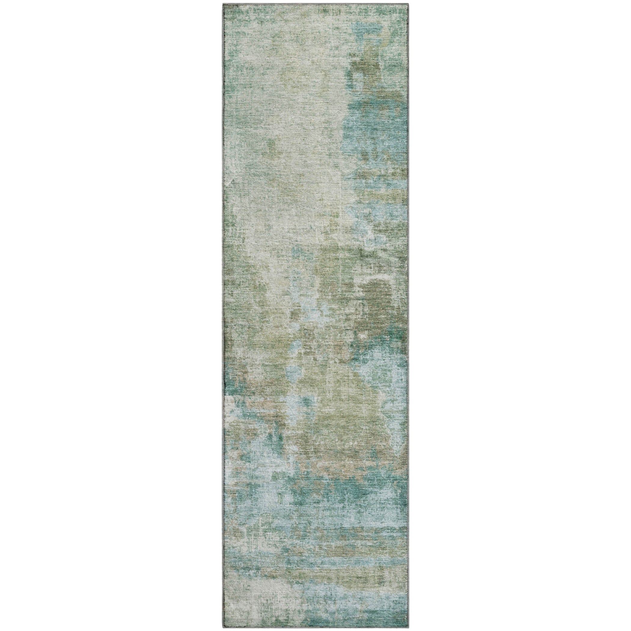 Seoul Machine Washable Transitional Sage Green Rug 2'3" x 7'6" #shape_Runner