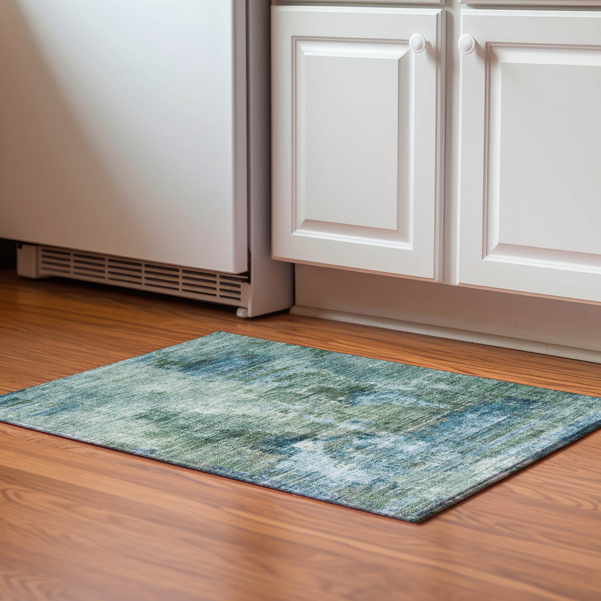 Seoul Machine Washable Transitional Teal Rug 1'8" x 2'6" #shape_Rectangle
