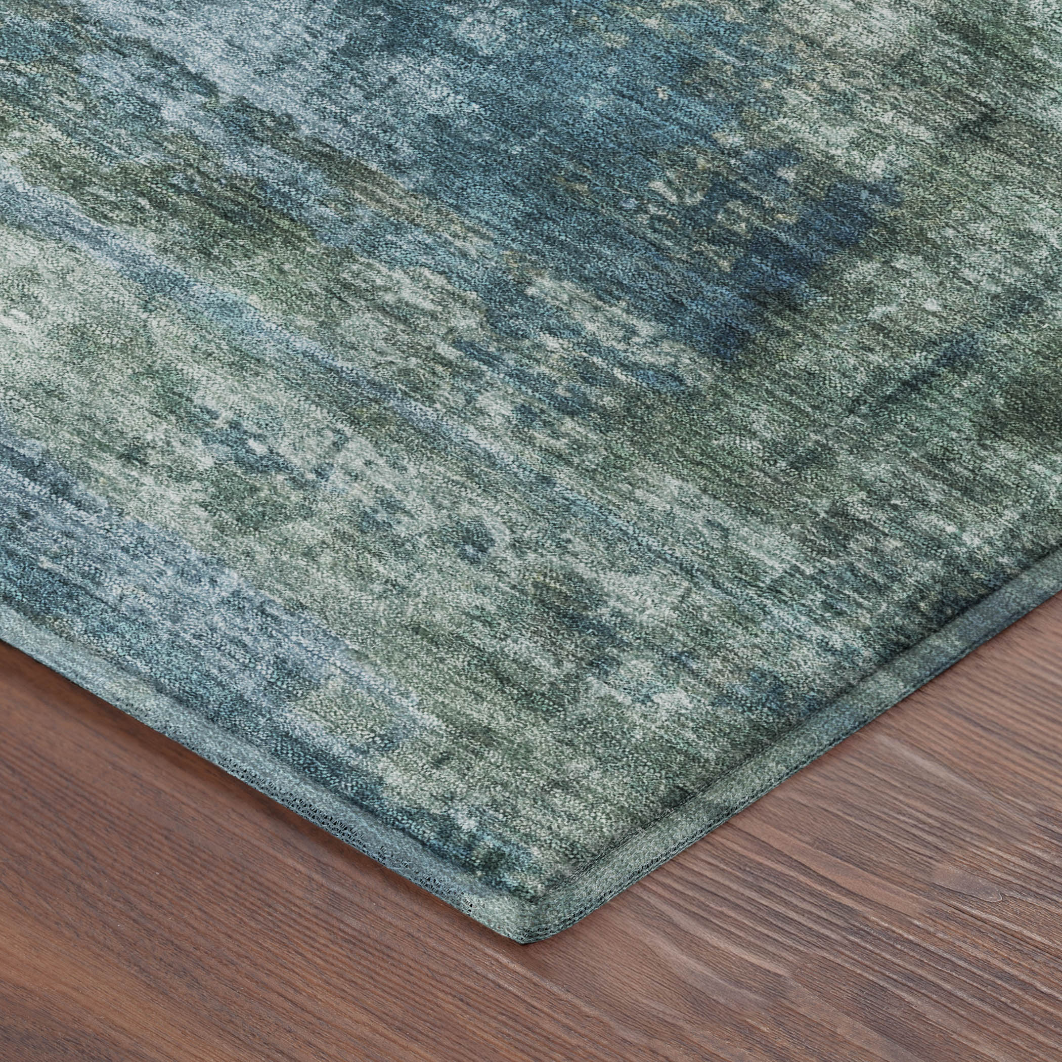 Seoul Machine Washable Transitional Teal Rug 1'8" x 2'6" #shape_Rectangle