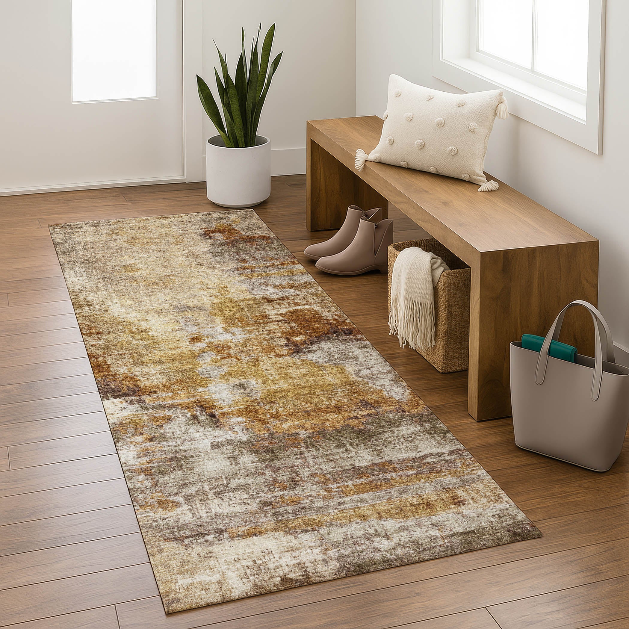 Seoul Machine Washable Transitional Walnut Gold Rug 2'3" x 7'6" #shape_Runner