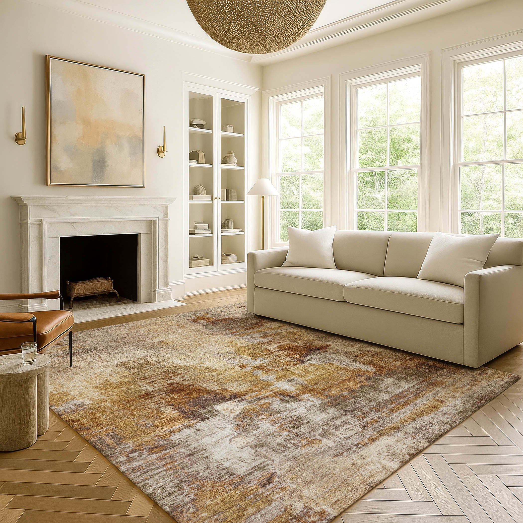 Seoul Machine Washable Transitional Walnut Gold Rug 3' x 5' #shape_Rectangle