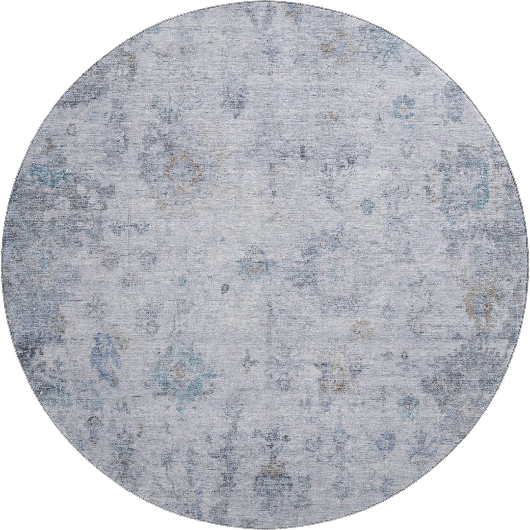 Sintra Machine Washable Traditional Blue Rug 8' x 8' #shape_Round