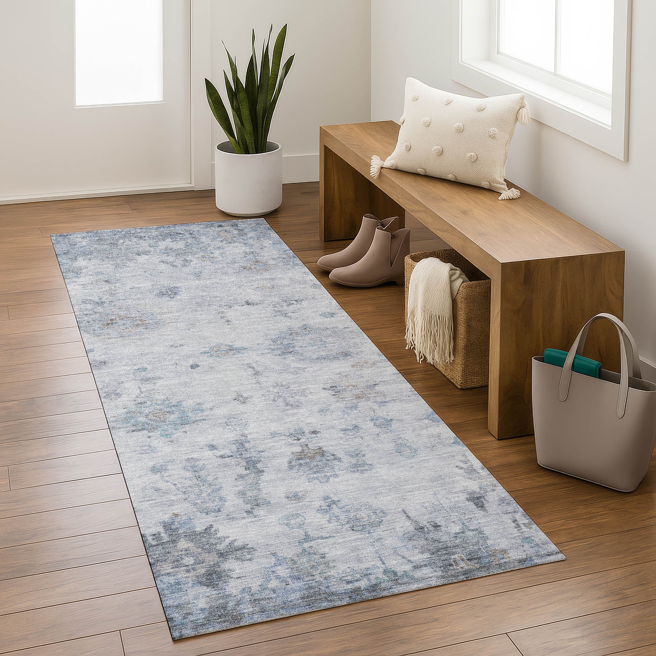 Sintra Machine Washable Traditional Blue Rug 2'3" x 7'6" #shape_Runner