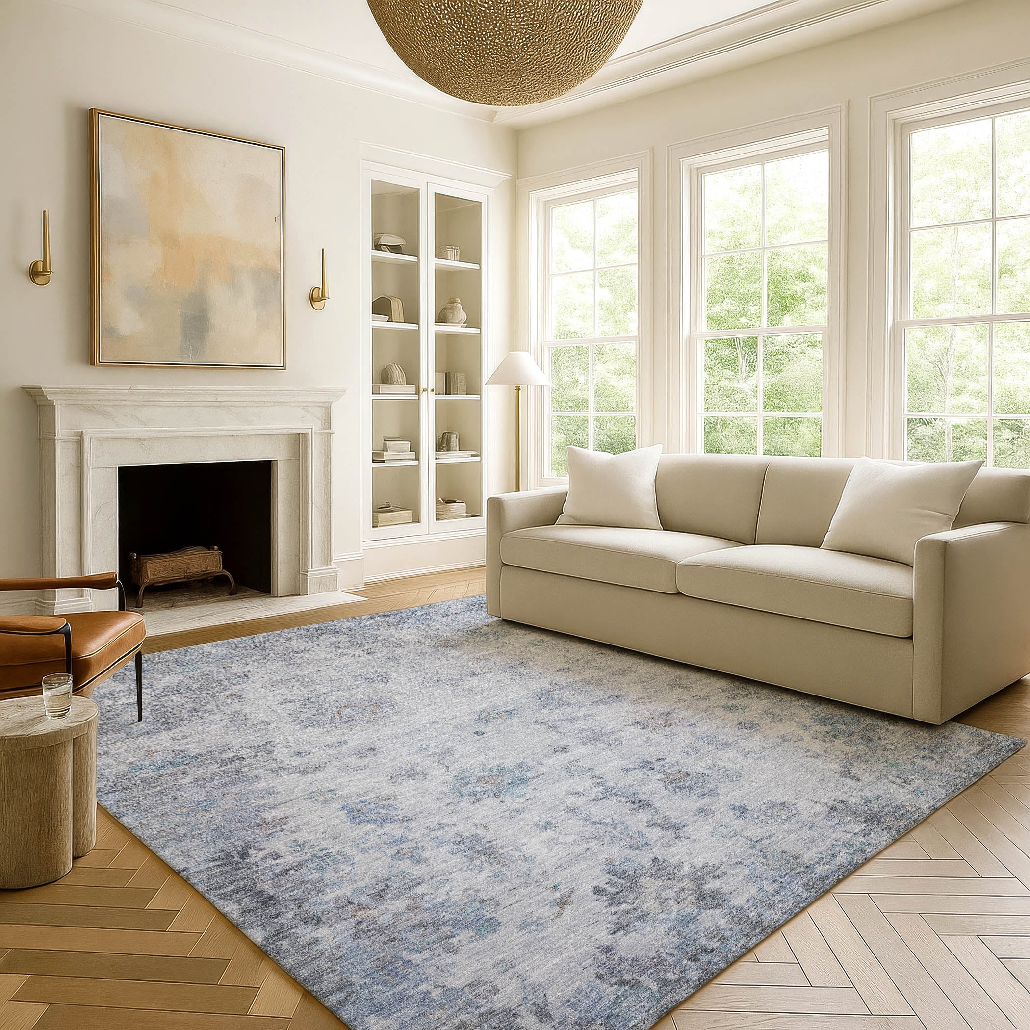 Sintra Machine Washable Traditional Blue Rug 3' x 5' #shape_Rectangle