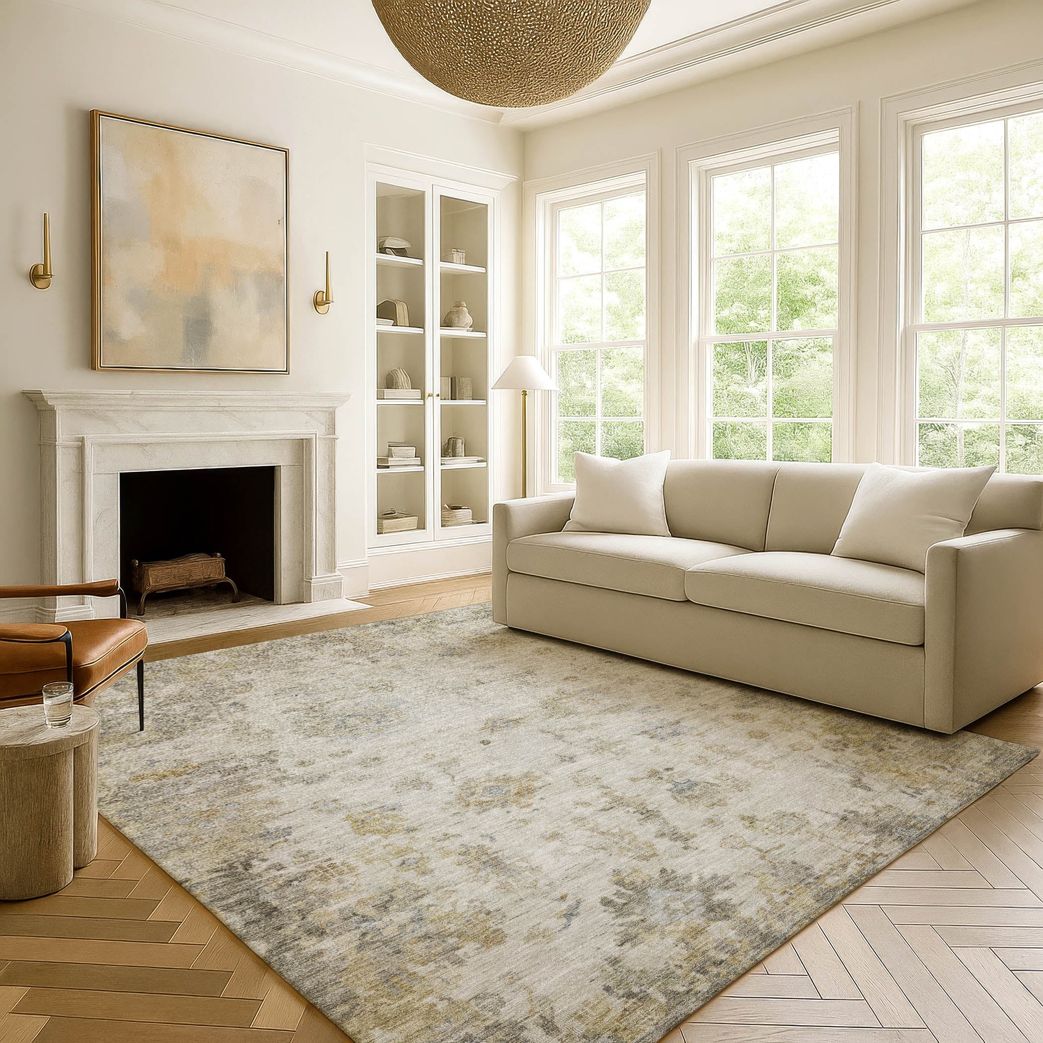Sintra Machine Washable Traditional Taupe Brown Rug 3' x 5' #shape_Rectangle