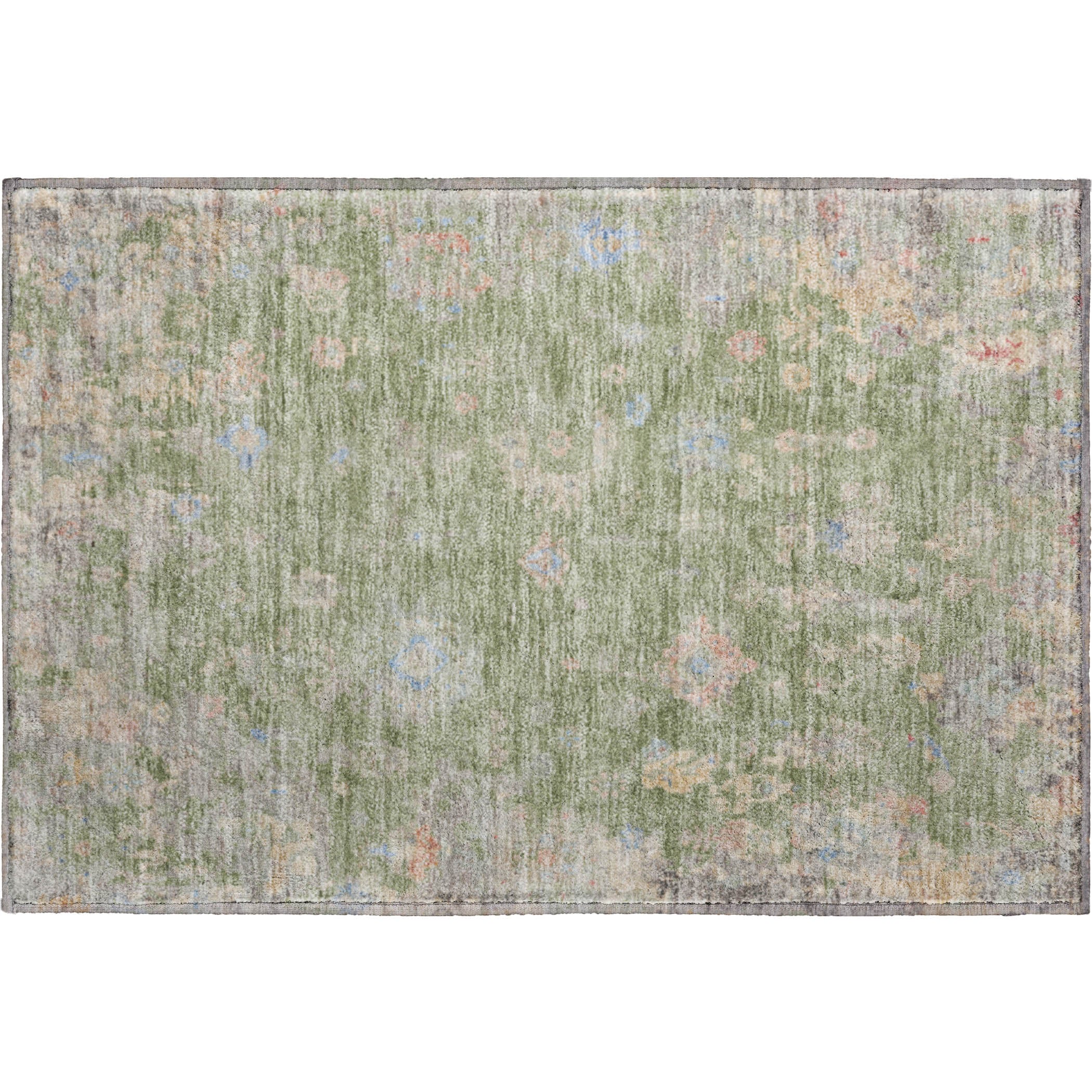 Colombo Machine Washable Traditional Aloe Green Rug 1'8" x 2'6" #shape_Rectangle