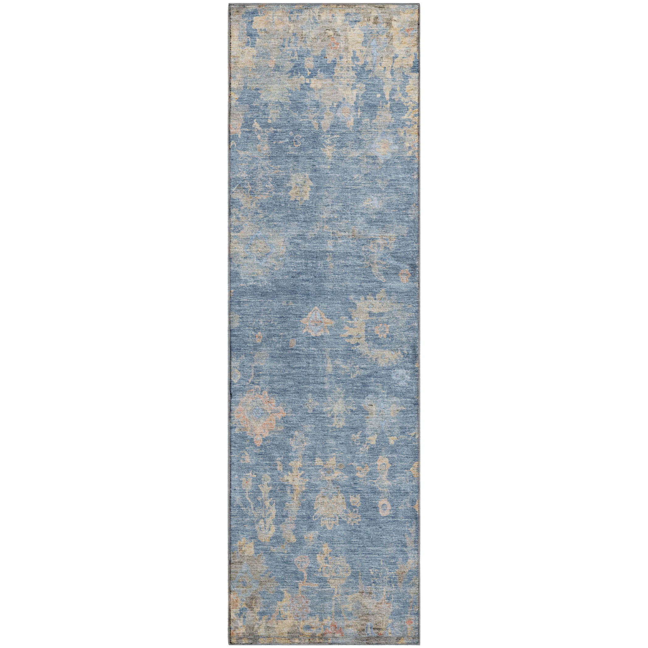 Colombo Machine Washable Traditional Blue Rug 2'3" x 7'6" #shape_Runner