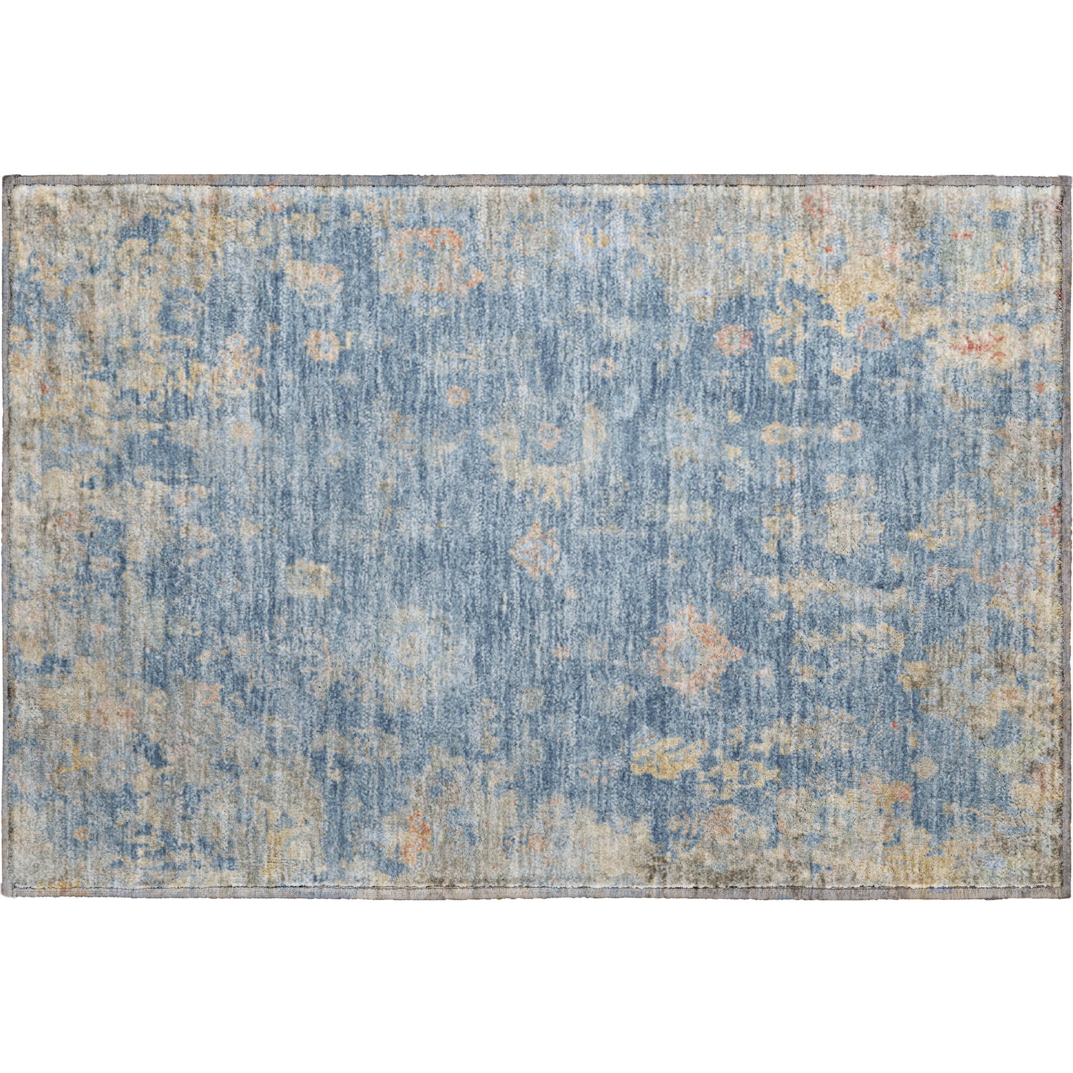 Colombo Machine Washable Traditional Blue Rug 1'8" x 2'6" #shape_Rectangle