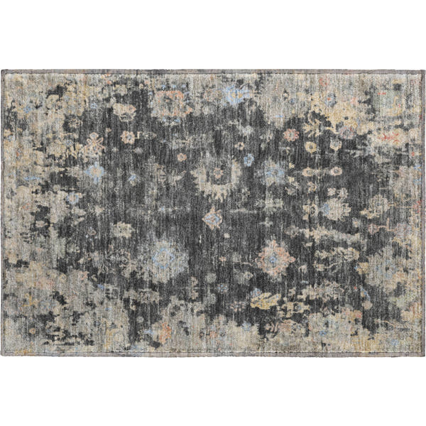 Colombo Machine Washable Traditional Charcoal Gray Rug 1'8" x 2'6"