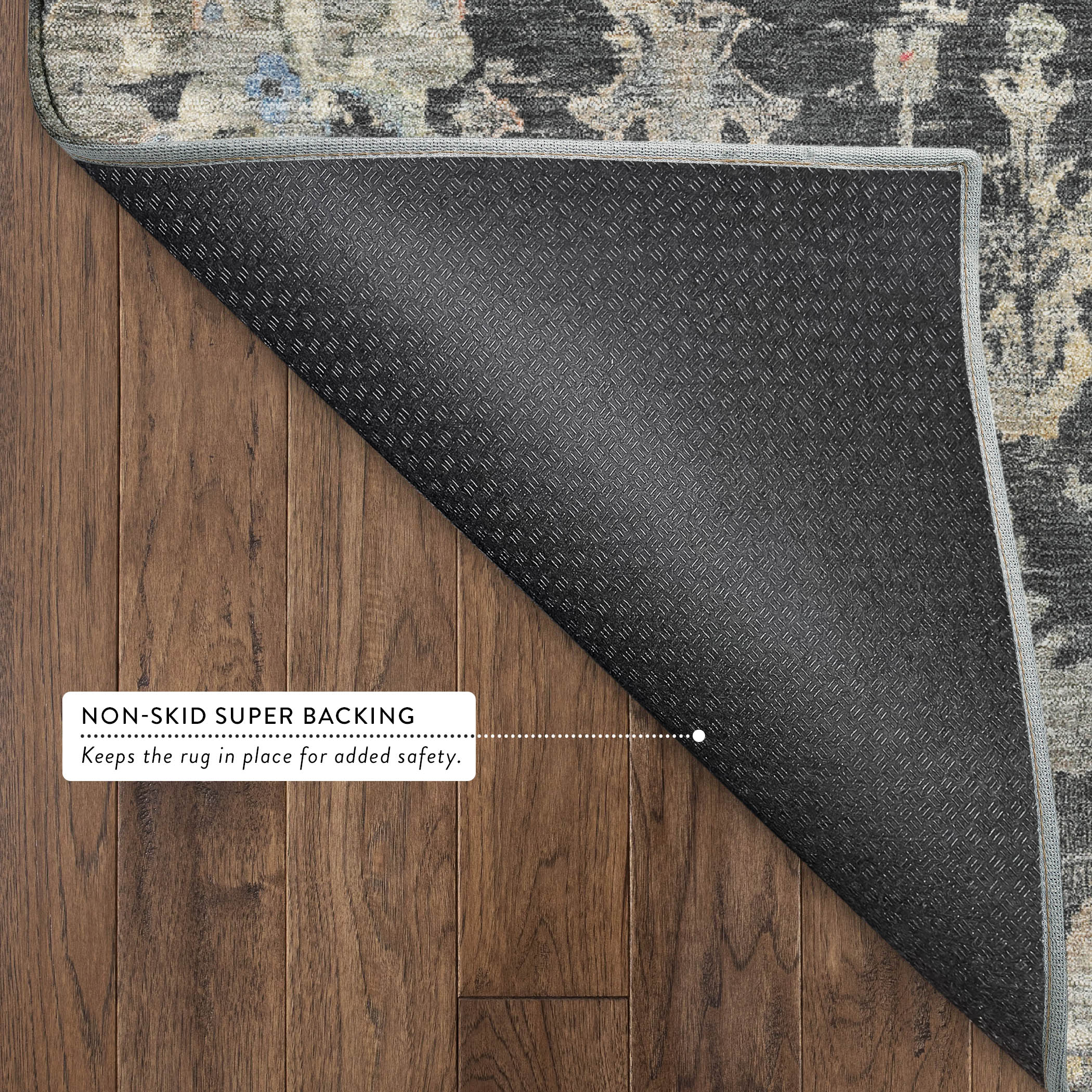 Colombo Machine Washable Traditional Charcoal Gray Rug 1'8" x 2'6" #shape_Rectangle