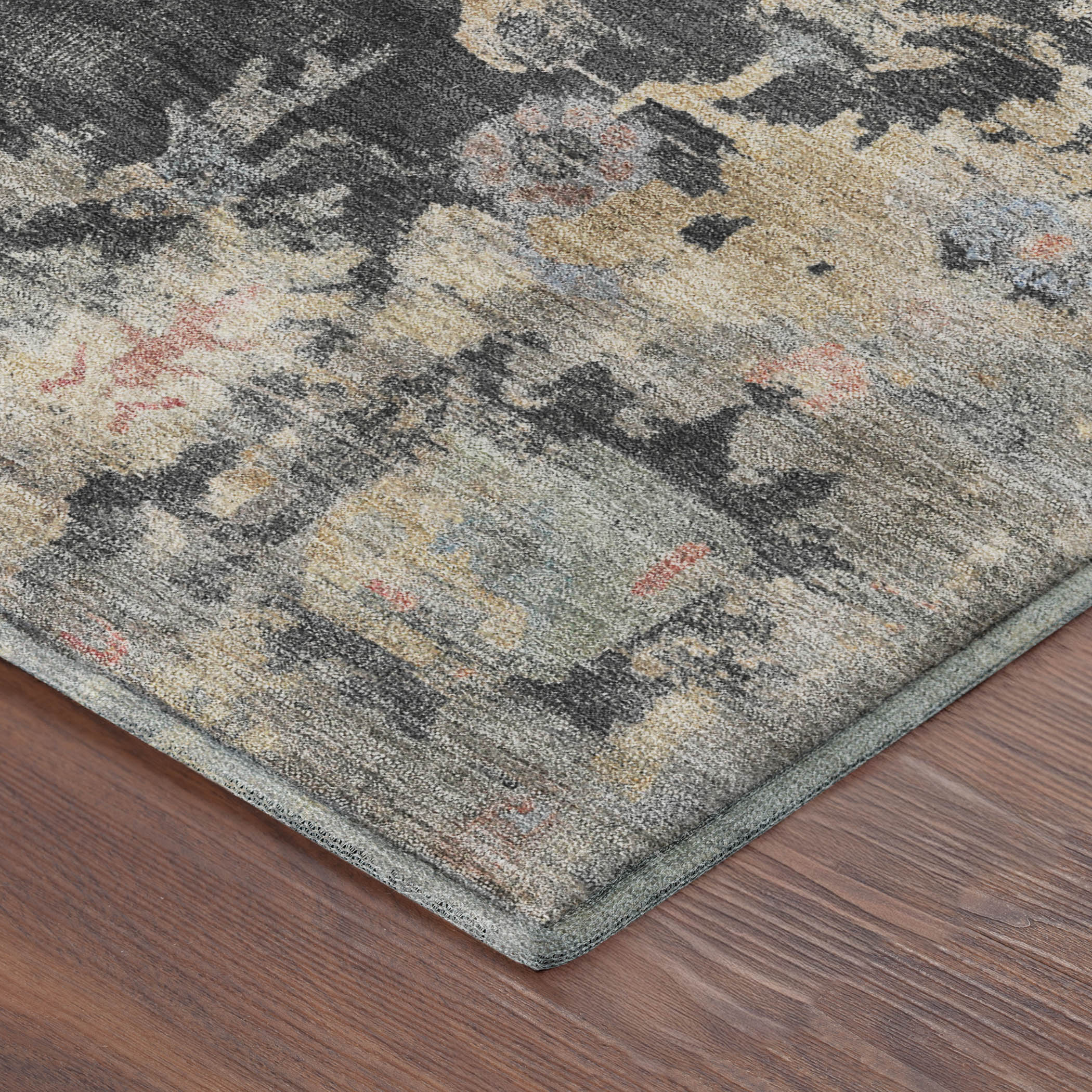 Colombo Machine Washable Traditional Charcoal Gray Rug 1'8" x 2'6" #shape_Rectangle