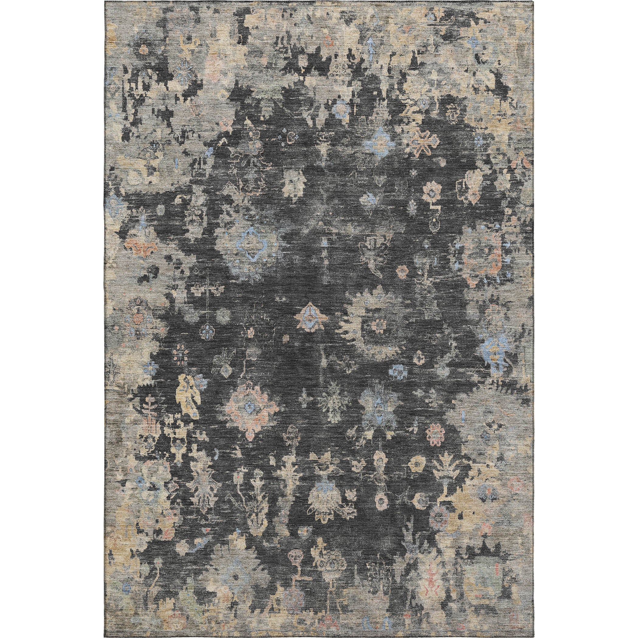 Colombo Machine Washable Traditional Charcoal Gray Rug 3' x 5' #shape_Rectangle