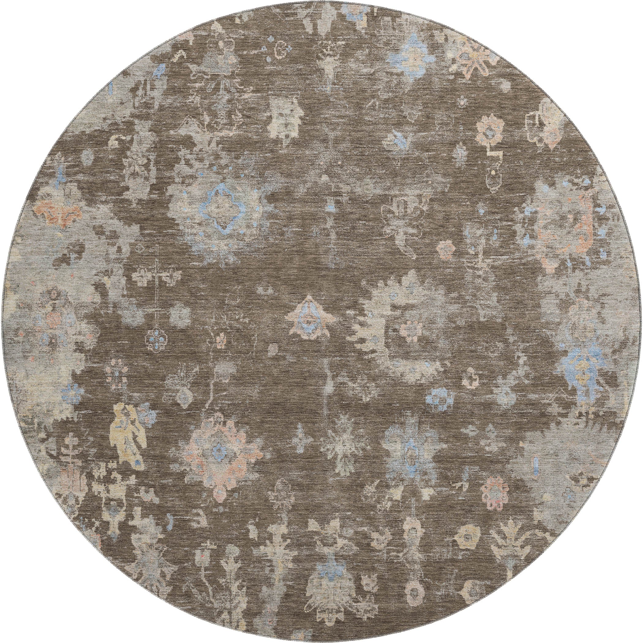 Colombo Machine Washable Traditional Chocolate Brown Rug 8' x 8' #shape_Round