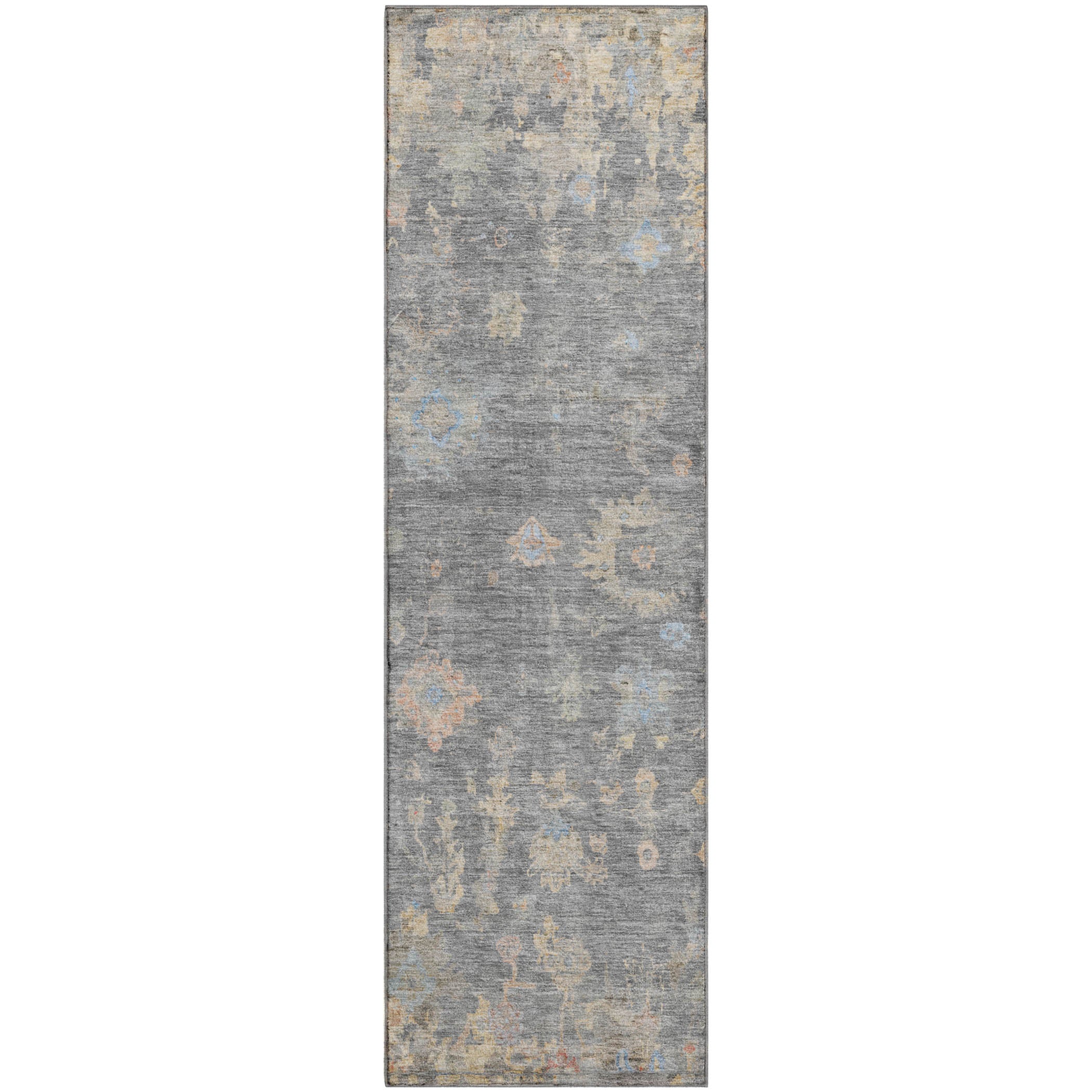 Colombo Machine Washable Traditional Gray Rug 2'3" x 7'6" #shape_Runner