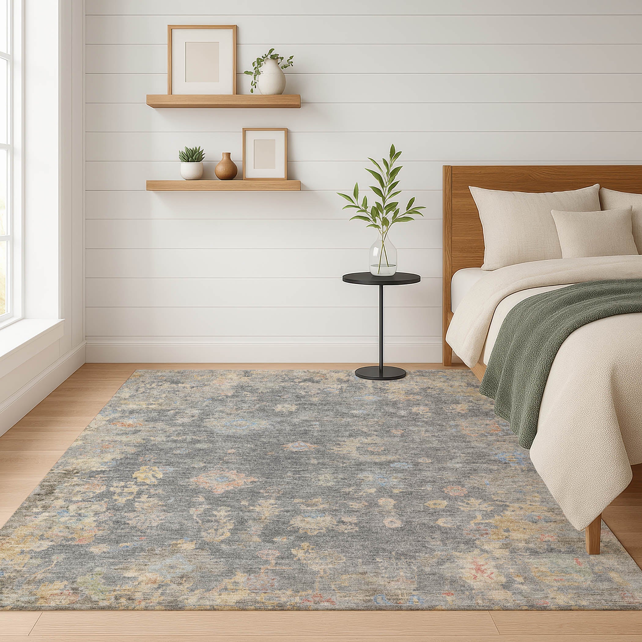 Colombo Machine Washable Traditional Gray Rug 3' x 5' #shape_Rectangle