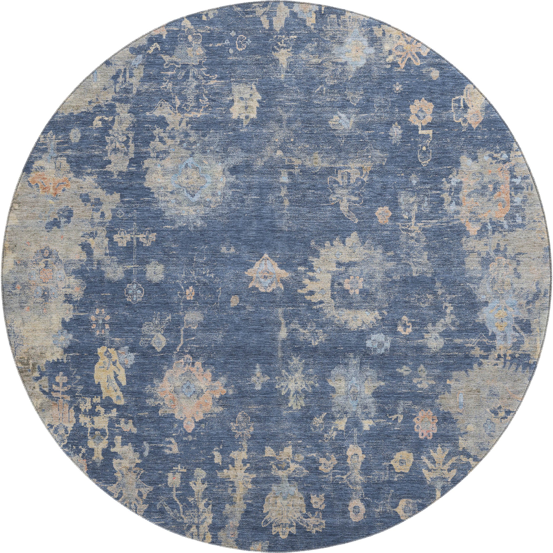 Colombo Machine Washable Traditional Navy Blue Rug 8' x 8' #shape_Round