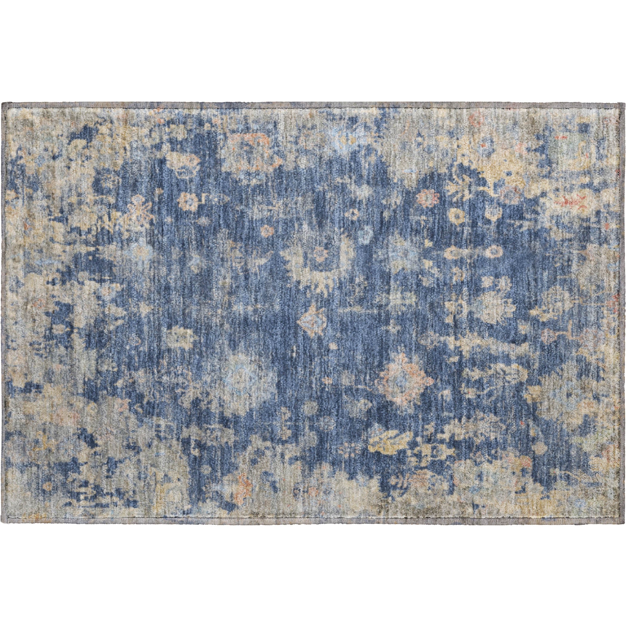 Colombo Machine Washable Traditional Navy Blue Rug 1'8" x 2'6" #shape_Rectangle