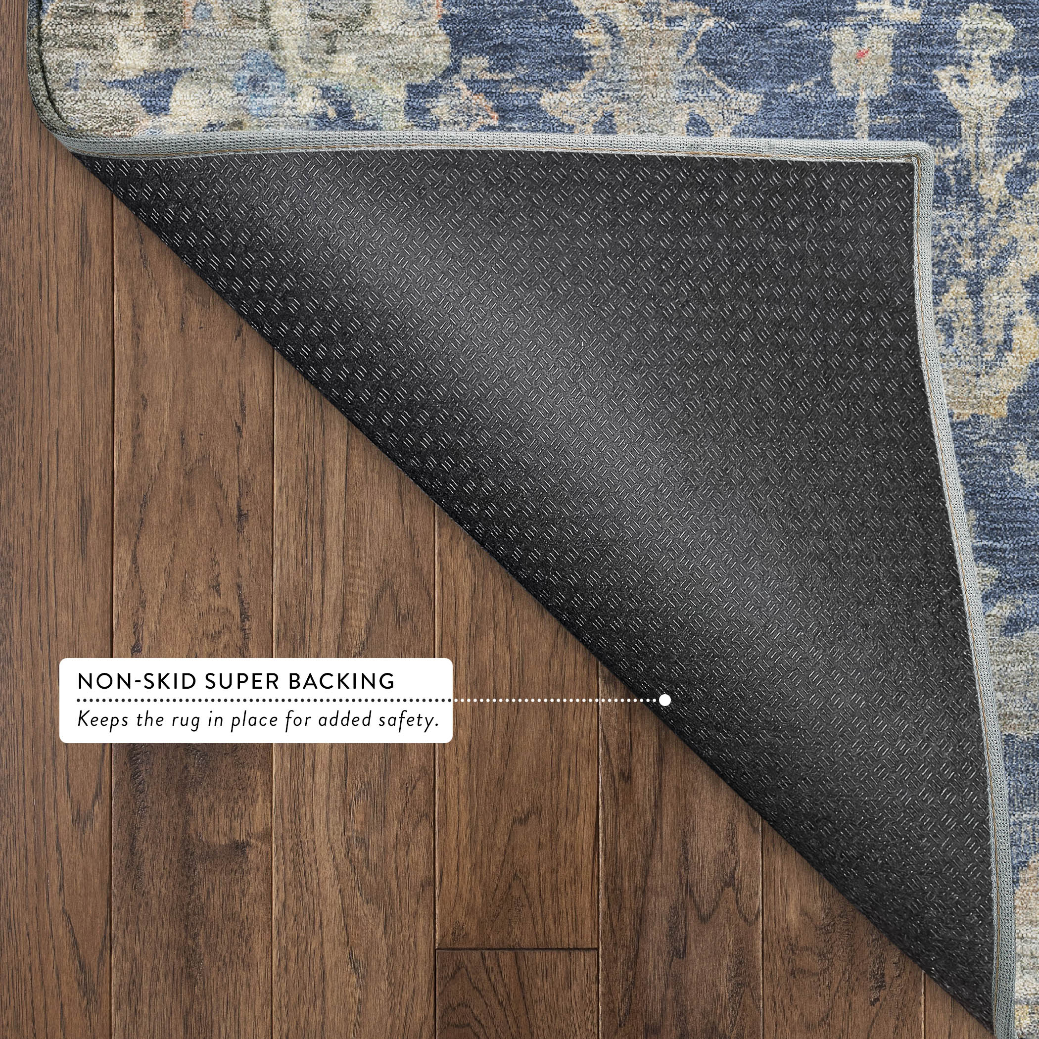 Colombo Machine Washable Traditional Navy Blue Rug 1'8" x 2'6" #shape_Rectangle