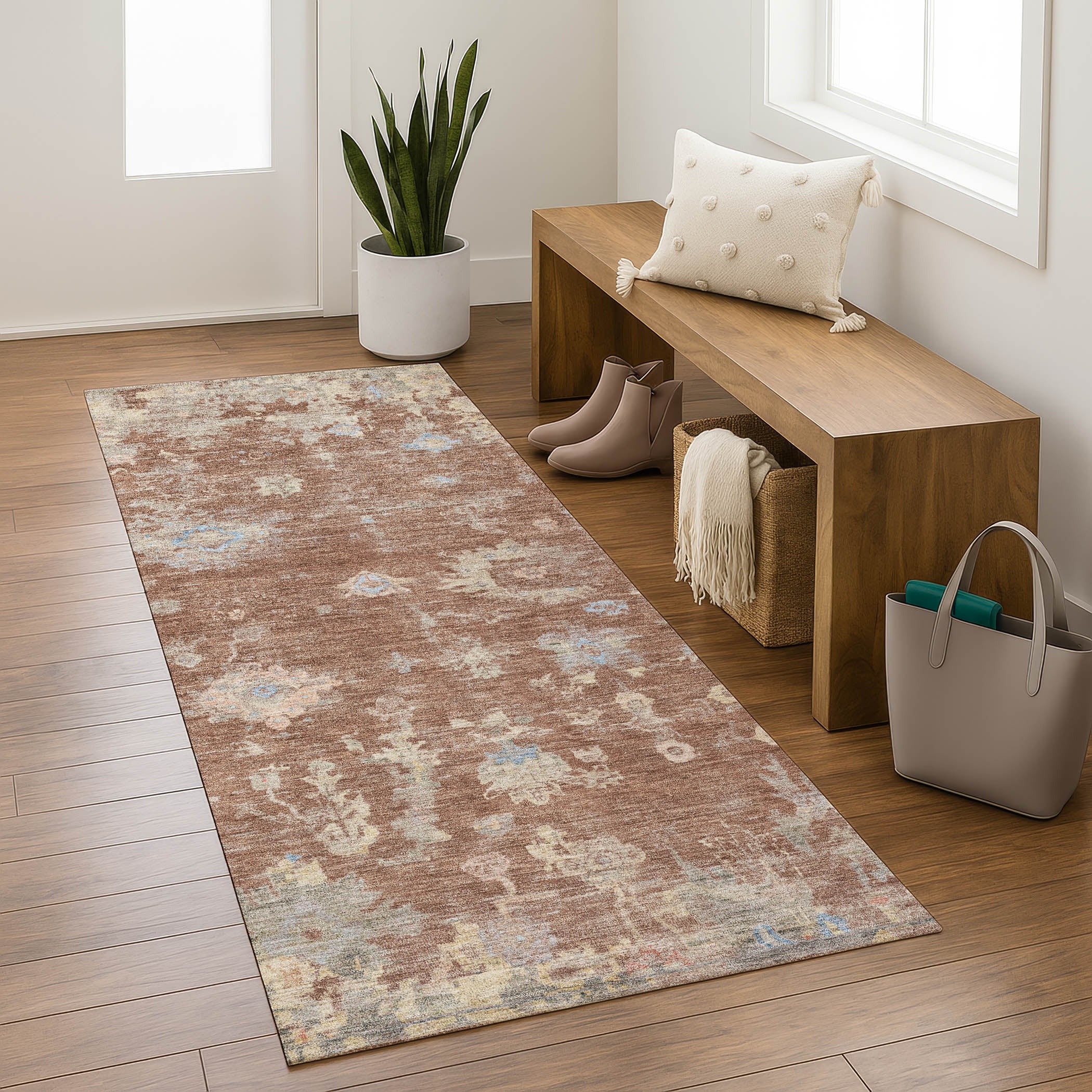 Colombo Machine Washable Traditional Paprika Orange Rug 2'3" x 7'6" #shape_Runner