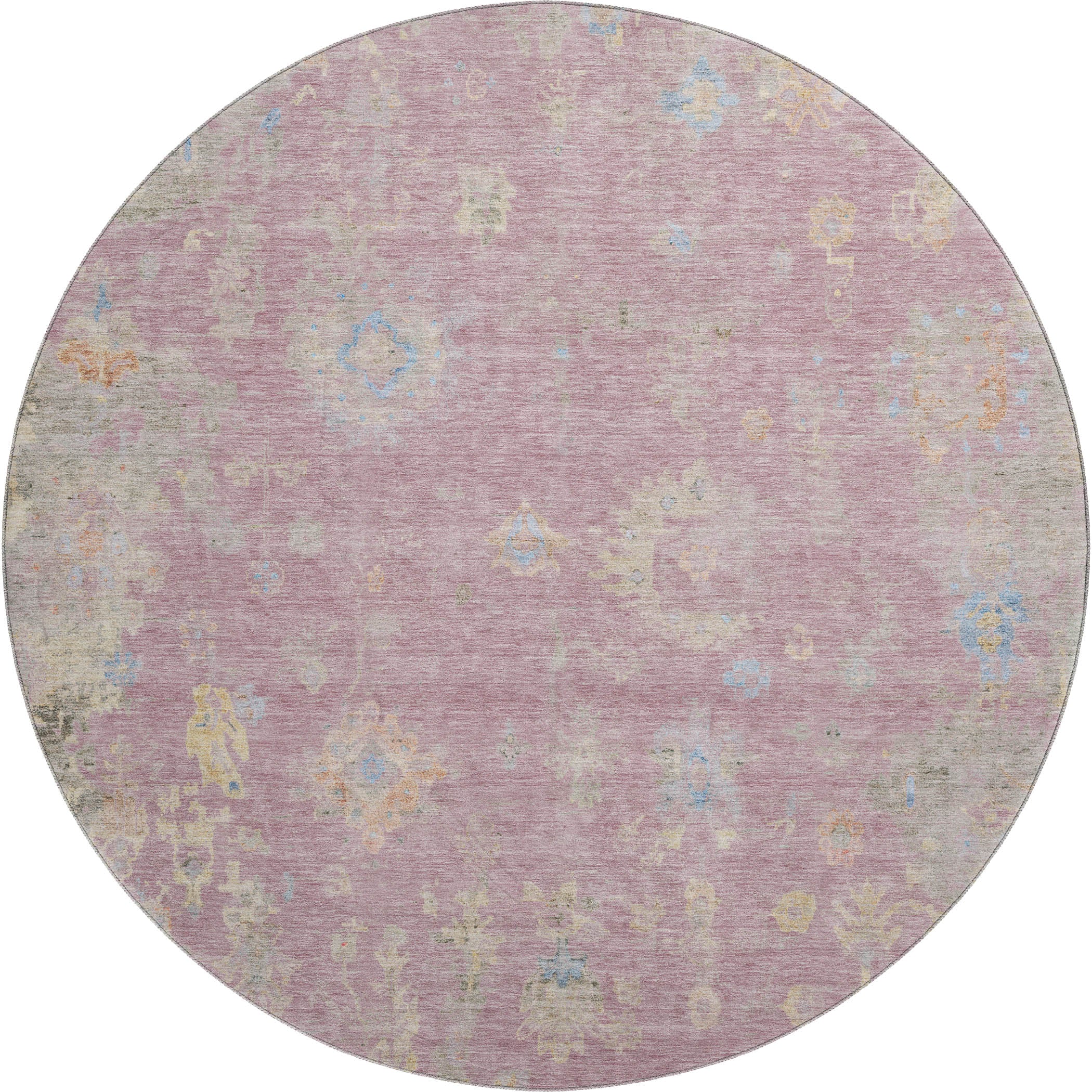 Colombo Machine Washable Traditional Pink Rug 8' x 8' #shape_Round