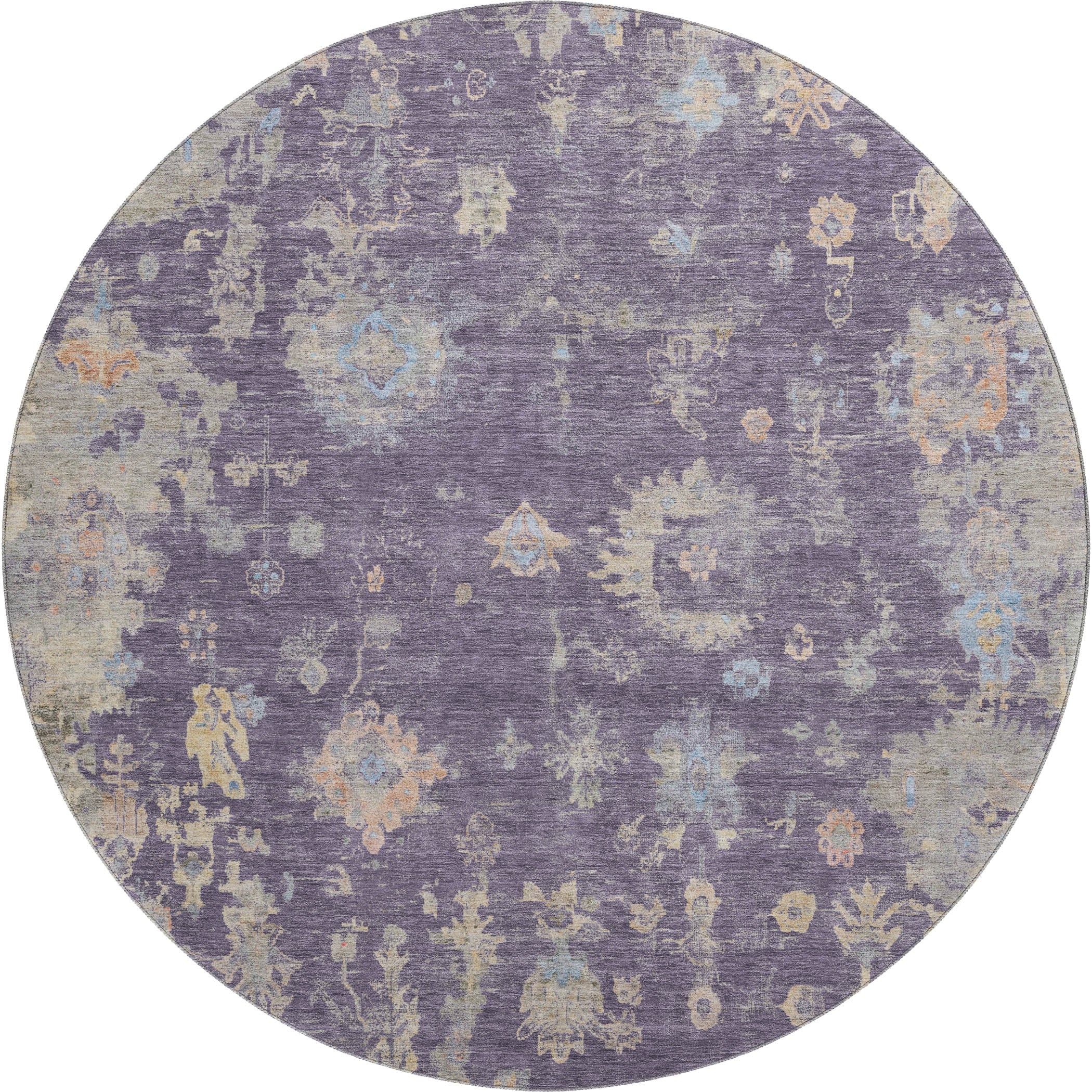 Colombo Machine Washable Traditional Plum Purple Rug 8' x 8' #shape_Round