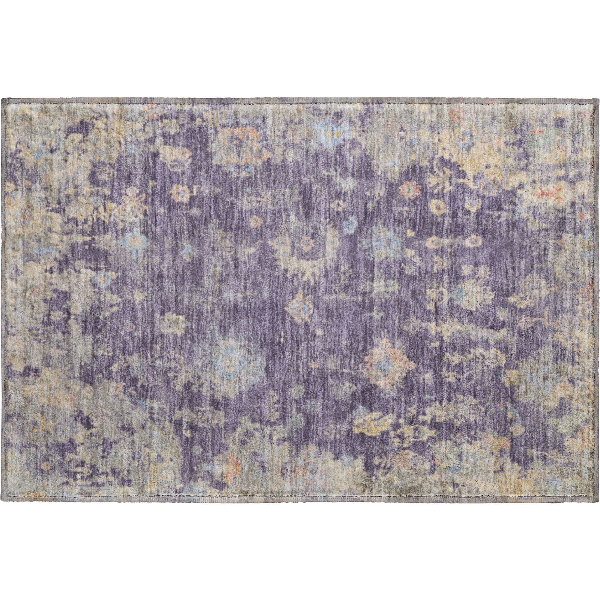 Colombo Machine Washable Traditional Plum Purple Rug 1'8" x 2'6" #shape_Rectangle