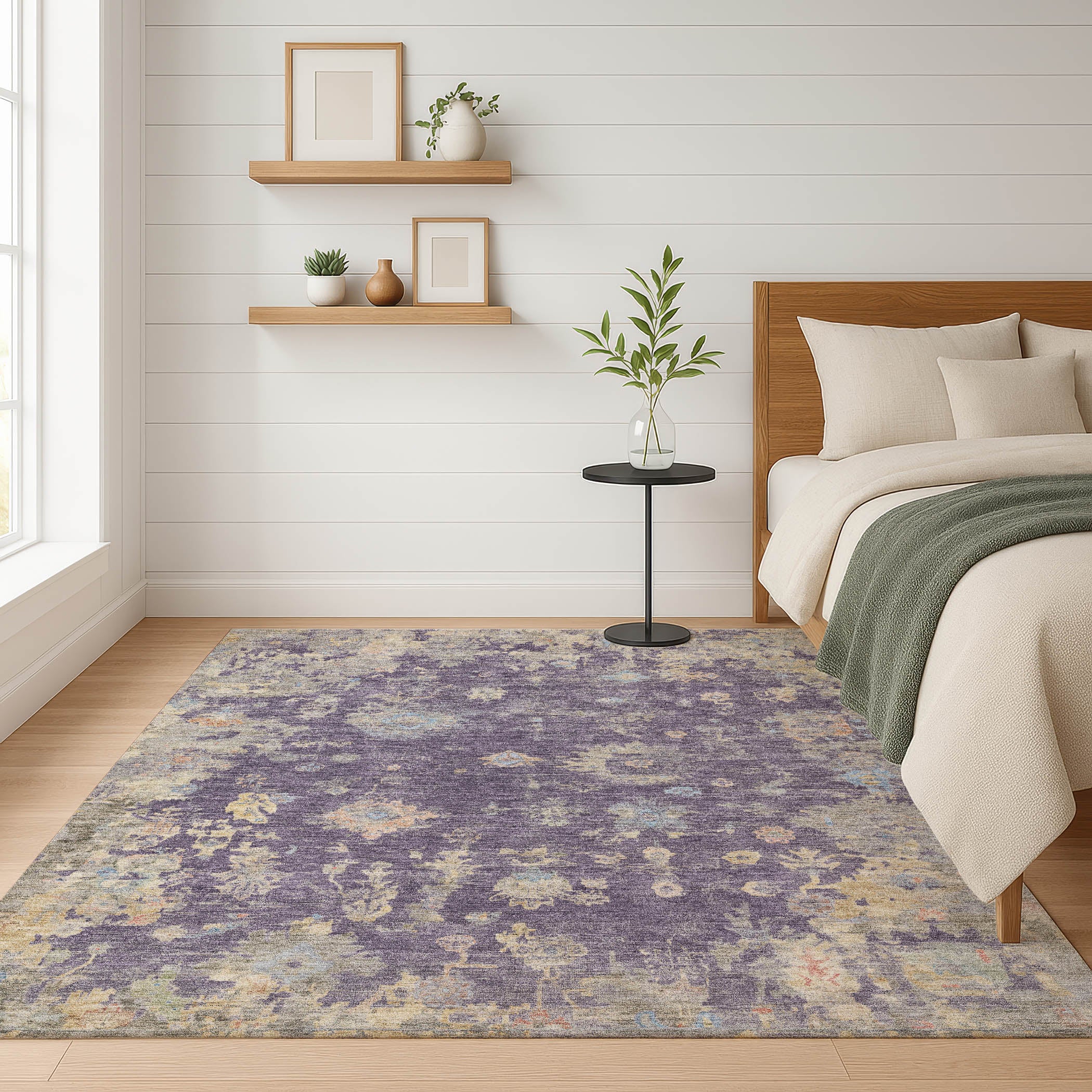 Colombo Machine Washable Traditional Plum Purple Rug 3' x 5' #shape_Rectangle
