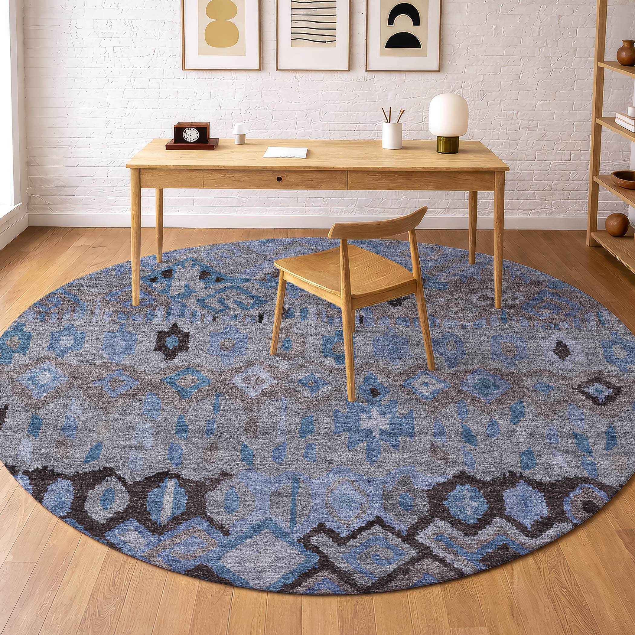 Lucerne Machine Washable Transitional Brown Rug 8' x 8' #shape_Round