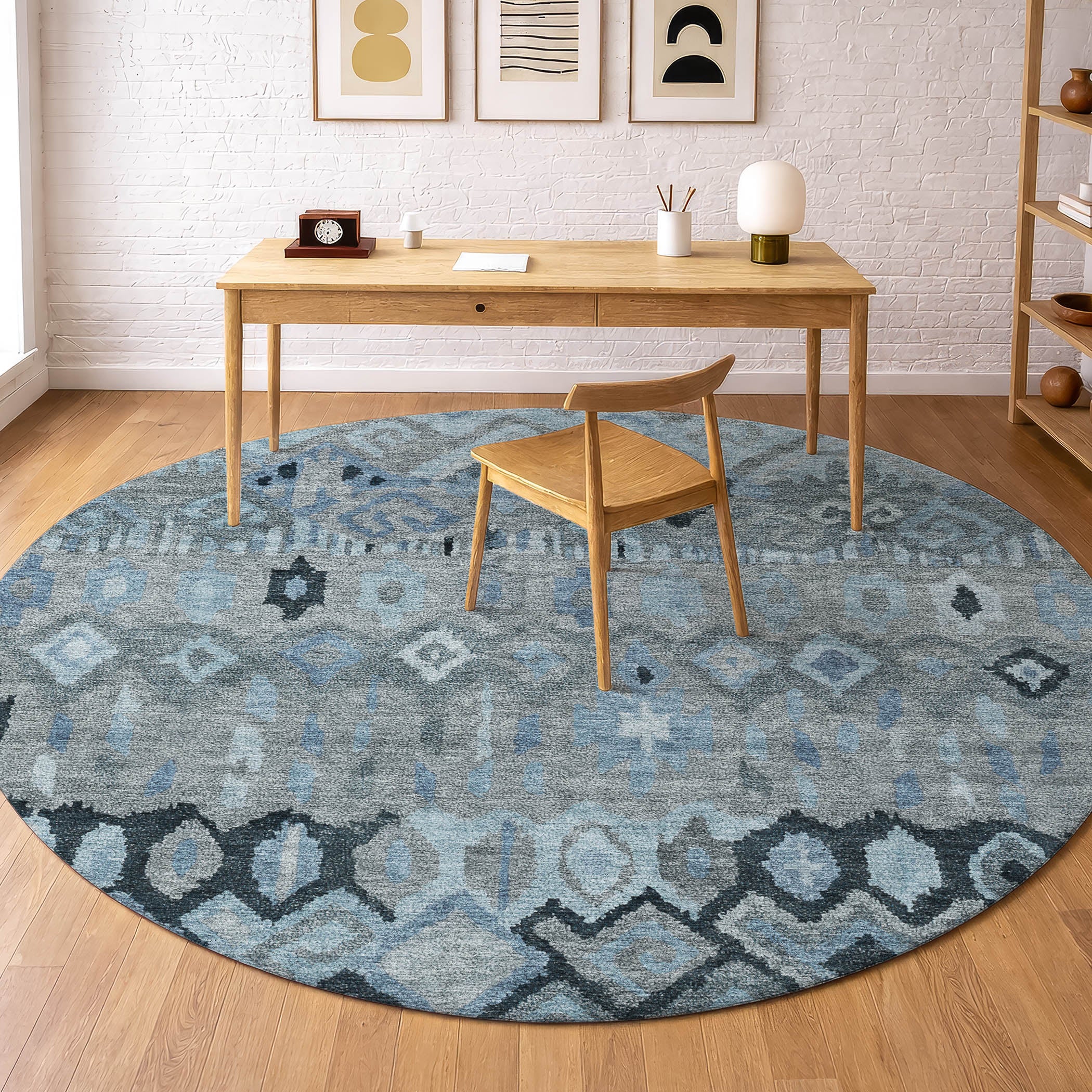 Lucerne Machine Washable Transitional Gray Rug 8' x 8' #shape_Round