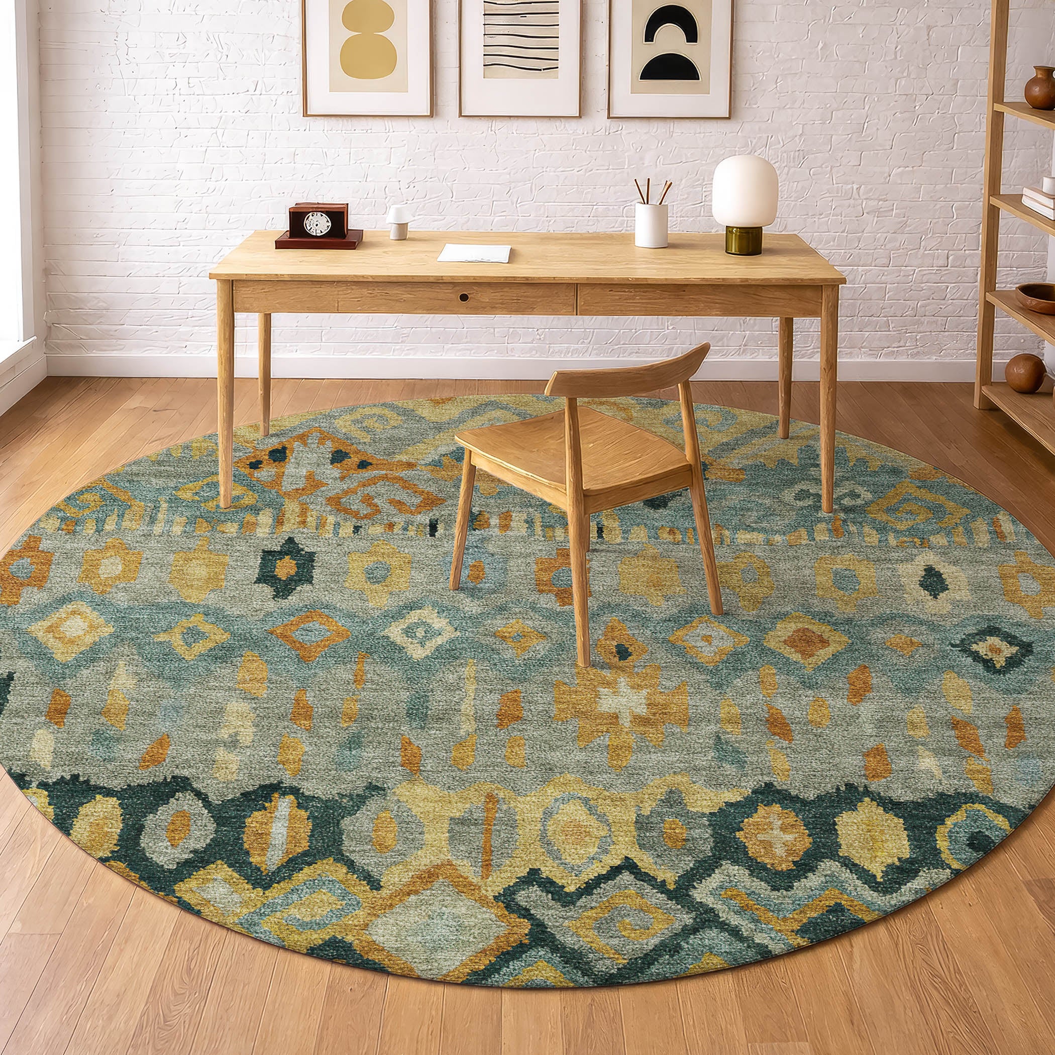 Lucerne Machine Washable Transitional Green Rug 8' x 8' #shape_Round