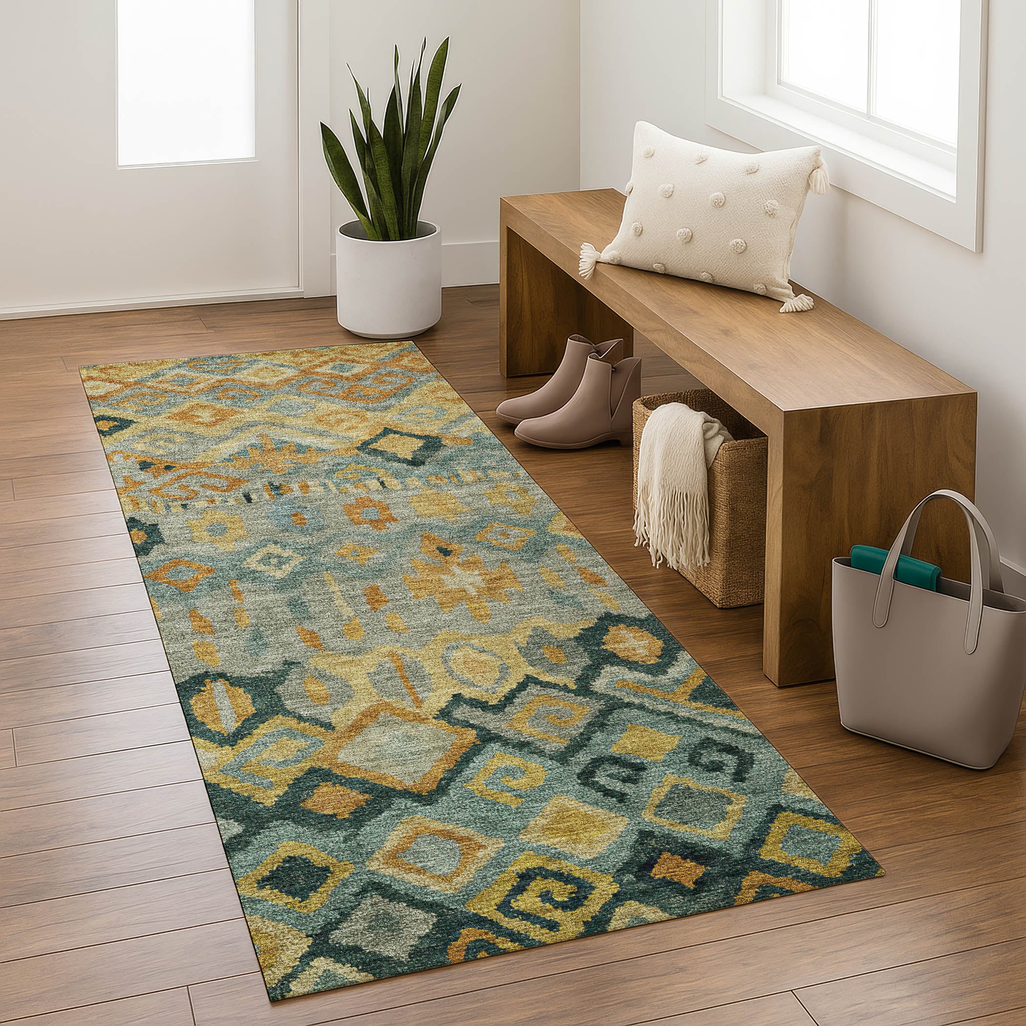 Lucerne Machine Washable Transitional Green Rug 2'3" x 7'6" #shape_Runner