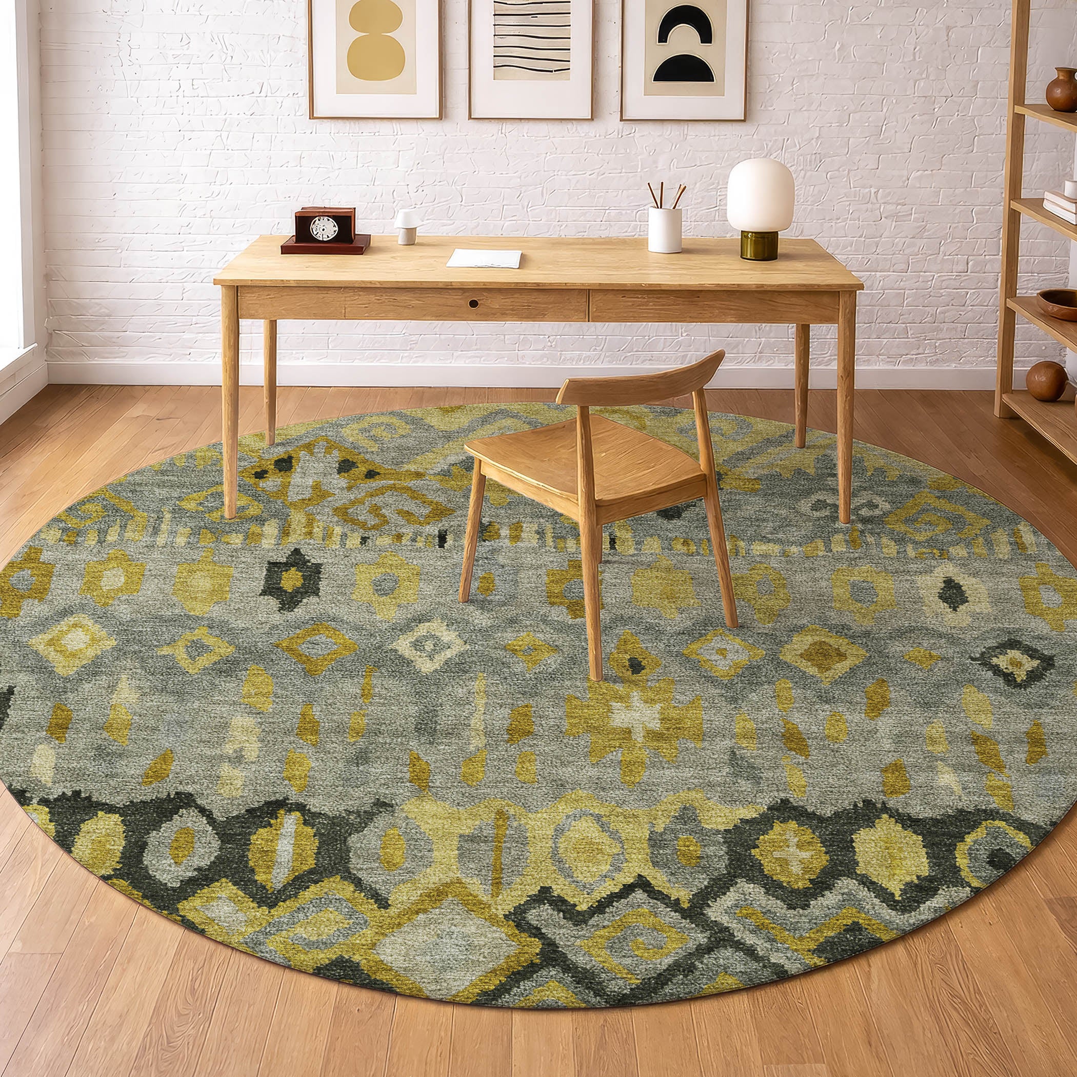 Lucerne Machine Washable Transitional Pewter Gray Rug 8' x 8' #shape_Round