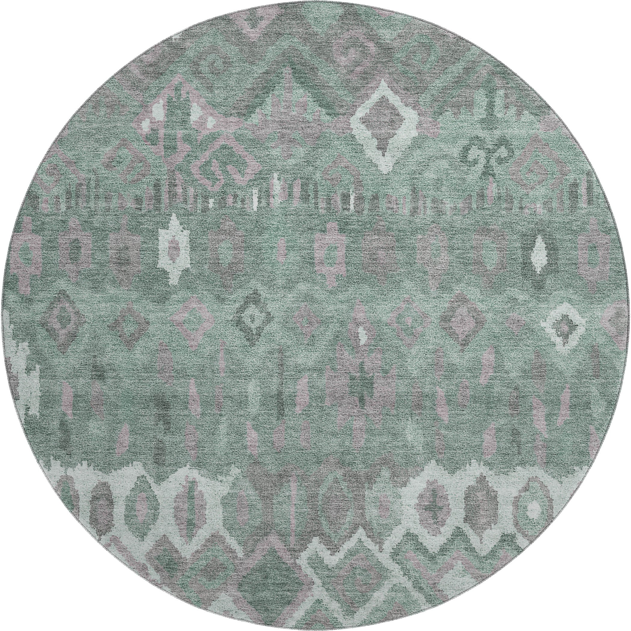 Dublin Machine Washable Transitional Aloe Green Rug 8' x 8' #shape_Round