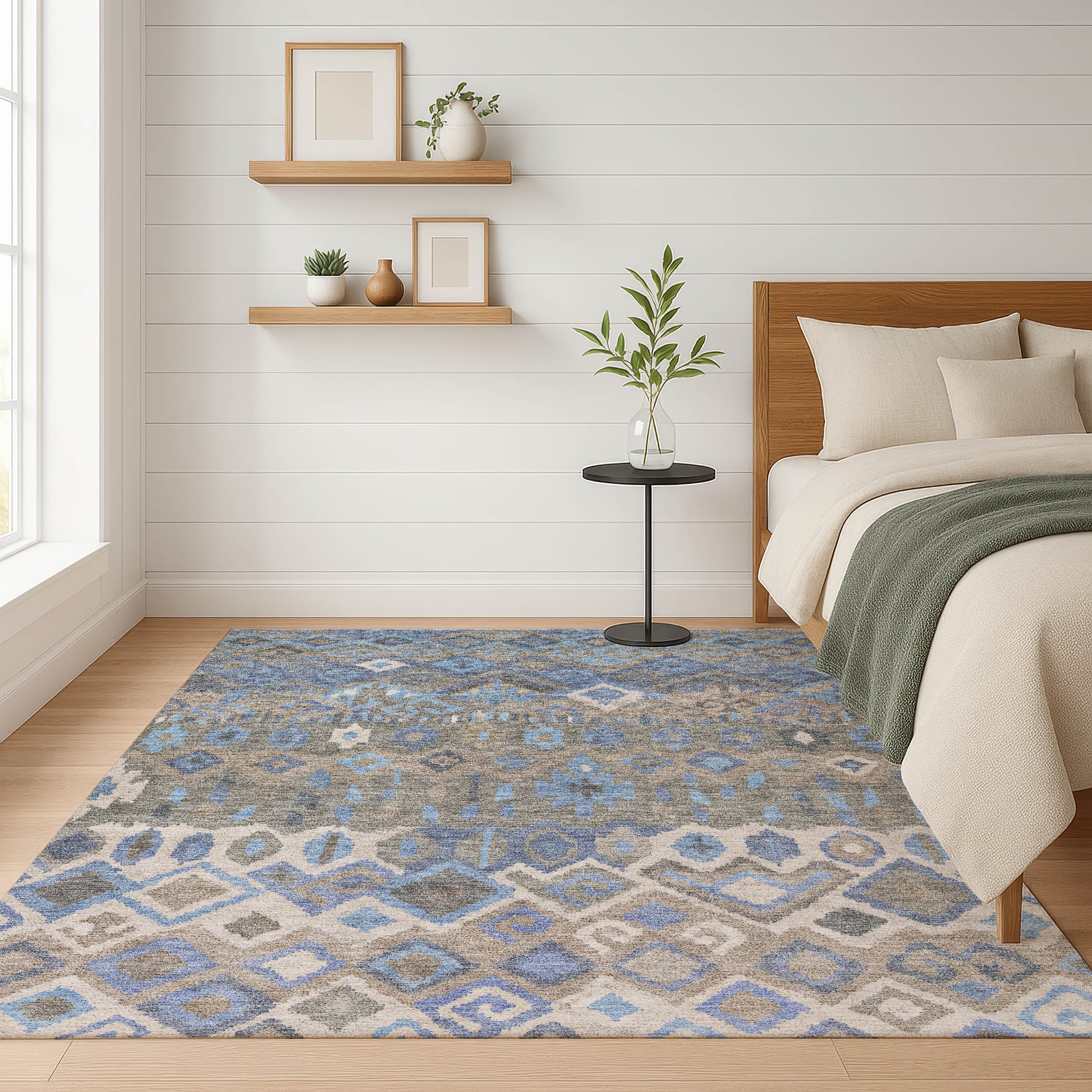 Dublin Machine Washable Transitional Denim Blue Rug 3' x 5' #shape_Rectangle
