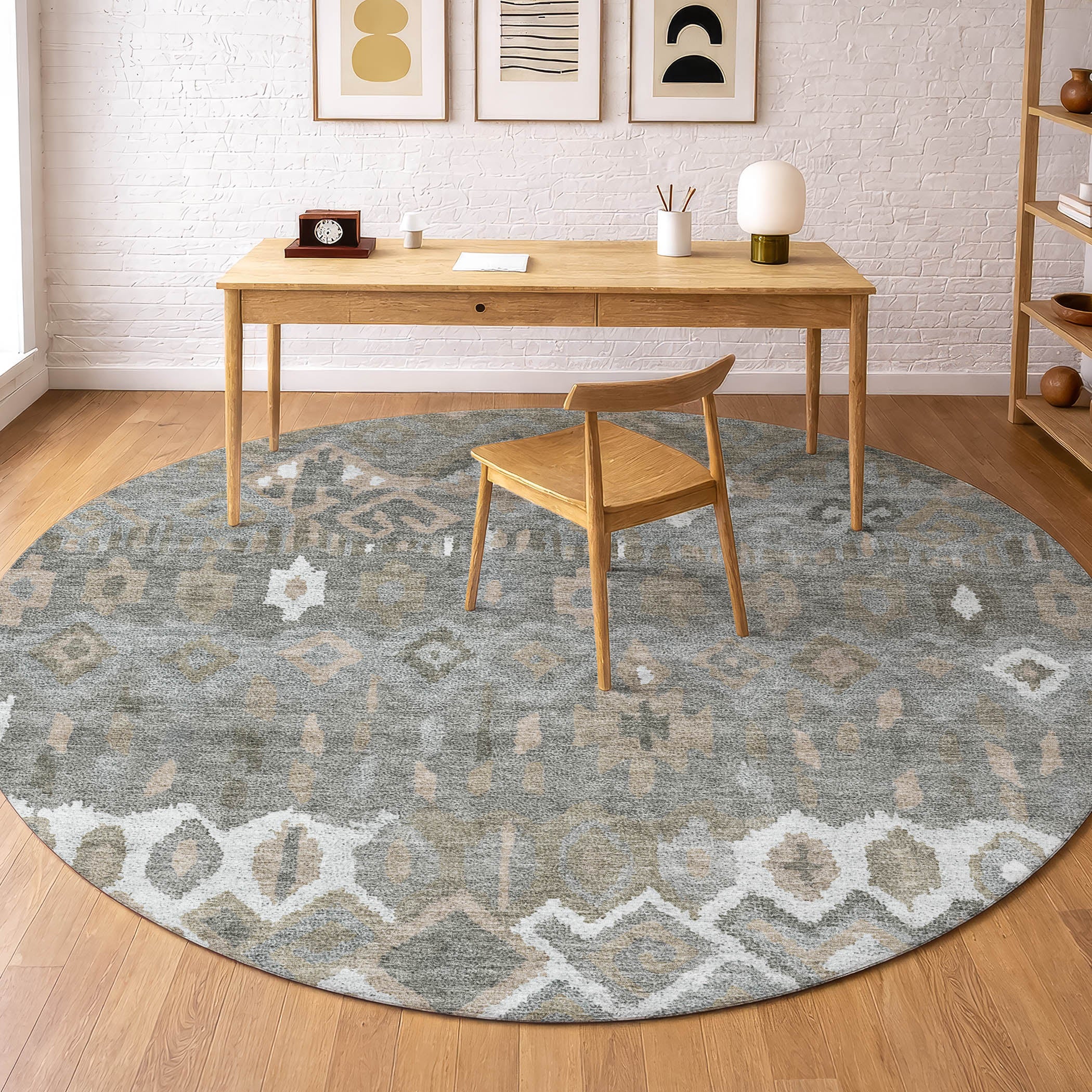 Dublin Machine Washable Transitional Pewter Gray Rug 8' x 8' #shape_Round