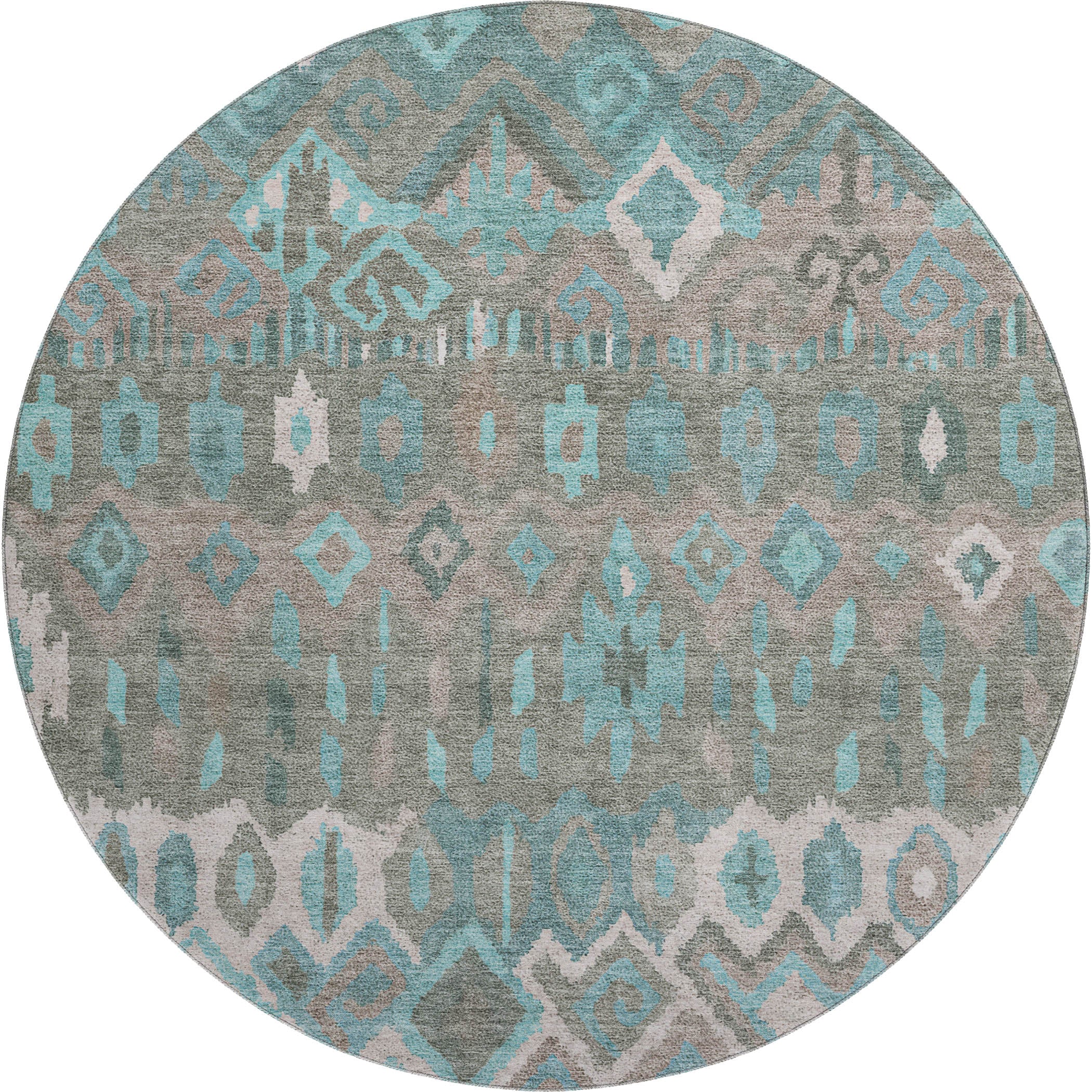 Dublin Machine Washable Transitional Teal Rug 8' x 8' #shape_Round