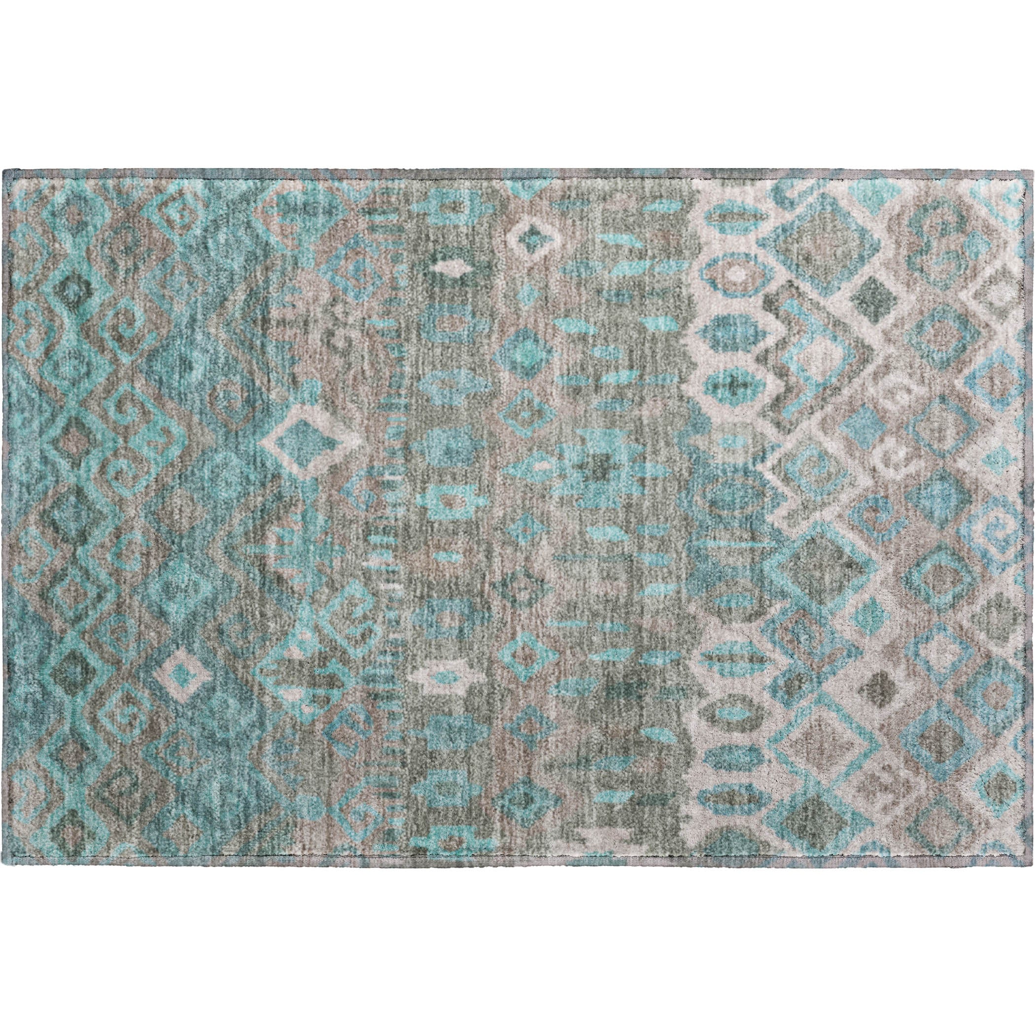 Dublin Machine Washable Transitional Teal Rug 1'8" x 2'6" #shape_Rectangle