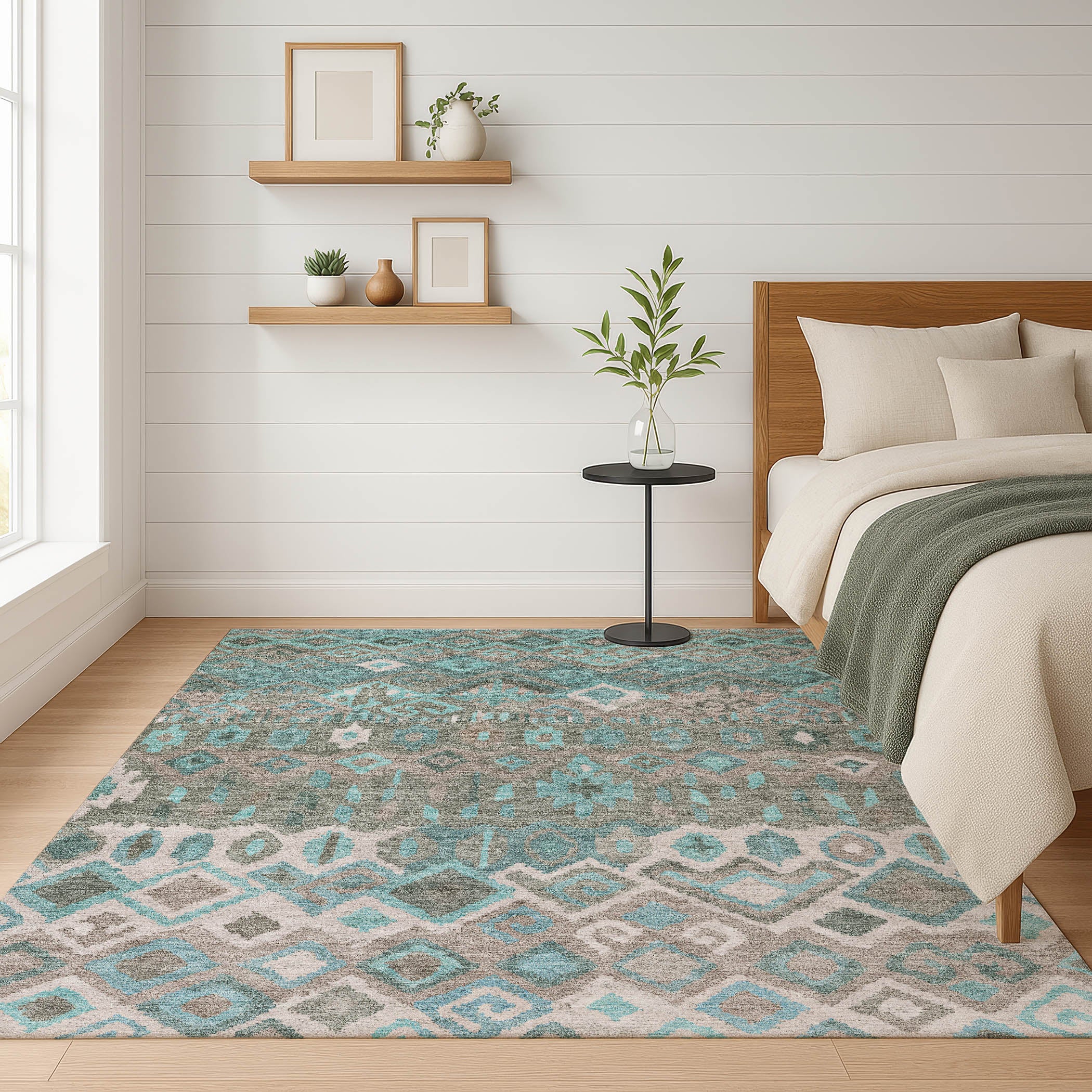 Dublin Machine Washable Transitional Teal Rug 3' x 5' #shape_Rectangle