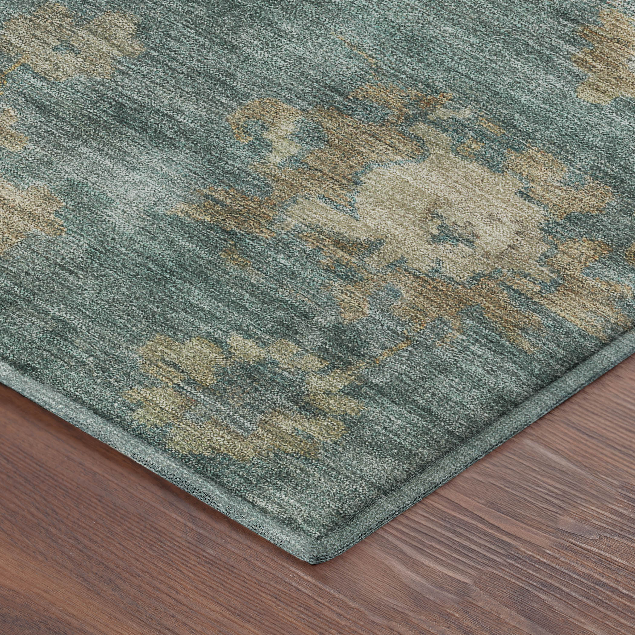 Mostar Machine Washable Traditional Aloe Green Rug 1'8" x 2'6" #shape_Rectangle