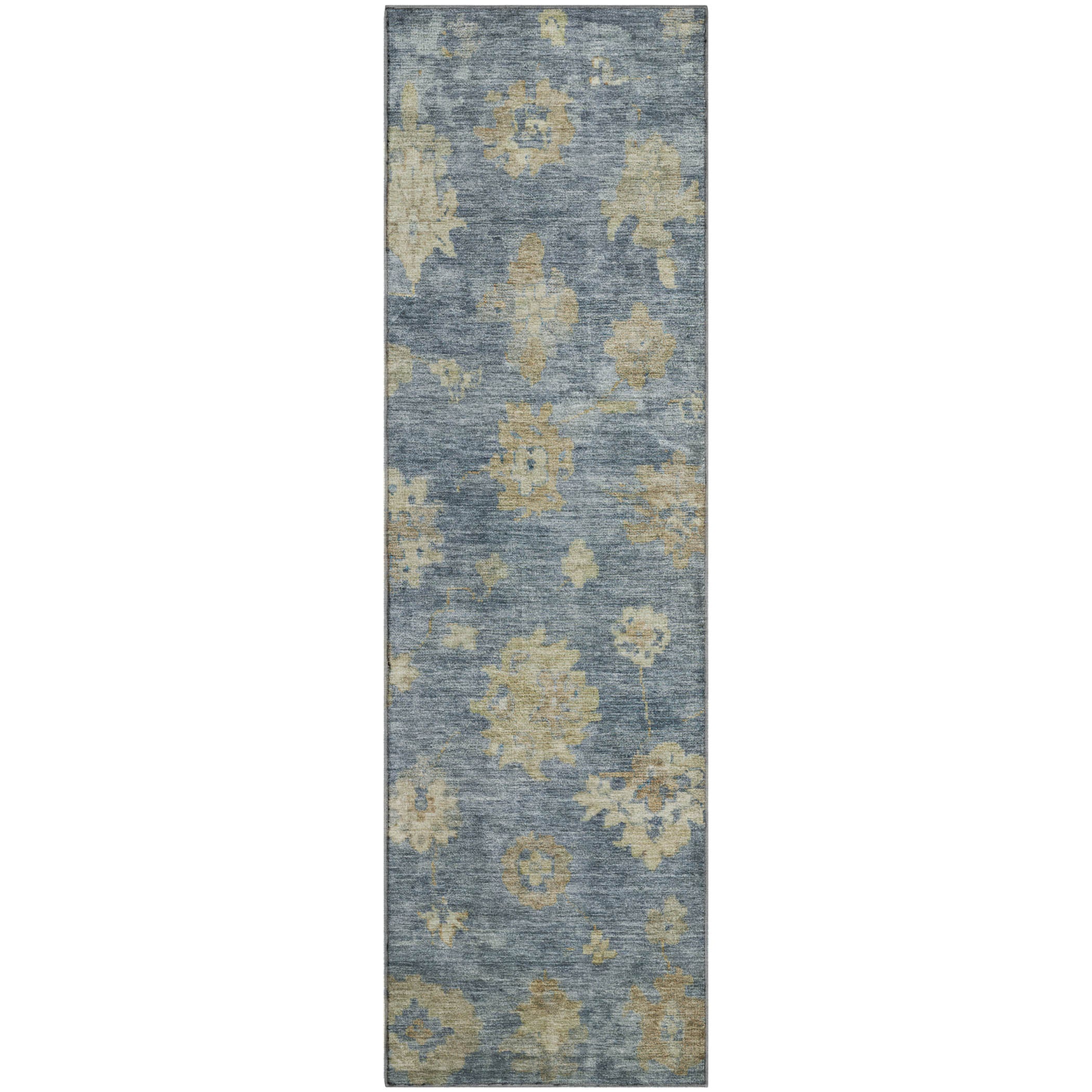 Mostar Machine Washable Traditional Blue Rug 2'3" x 7'6" #shape_Runner